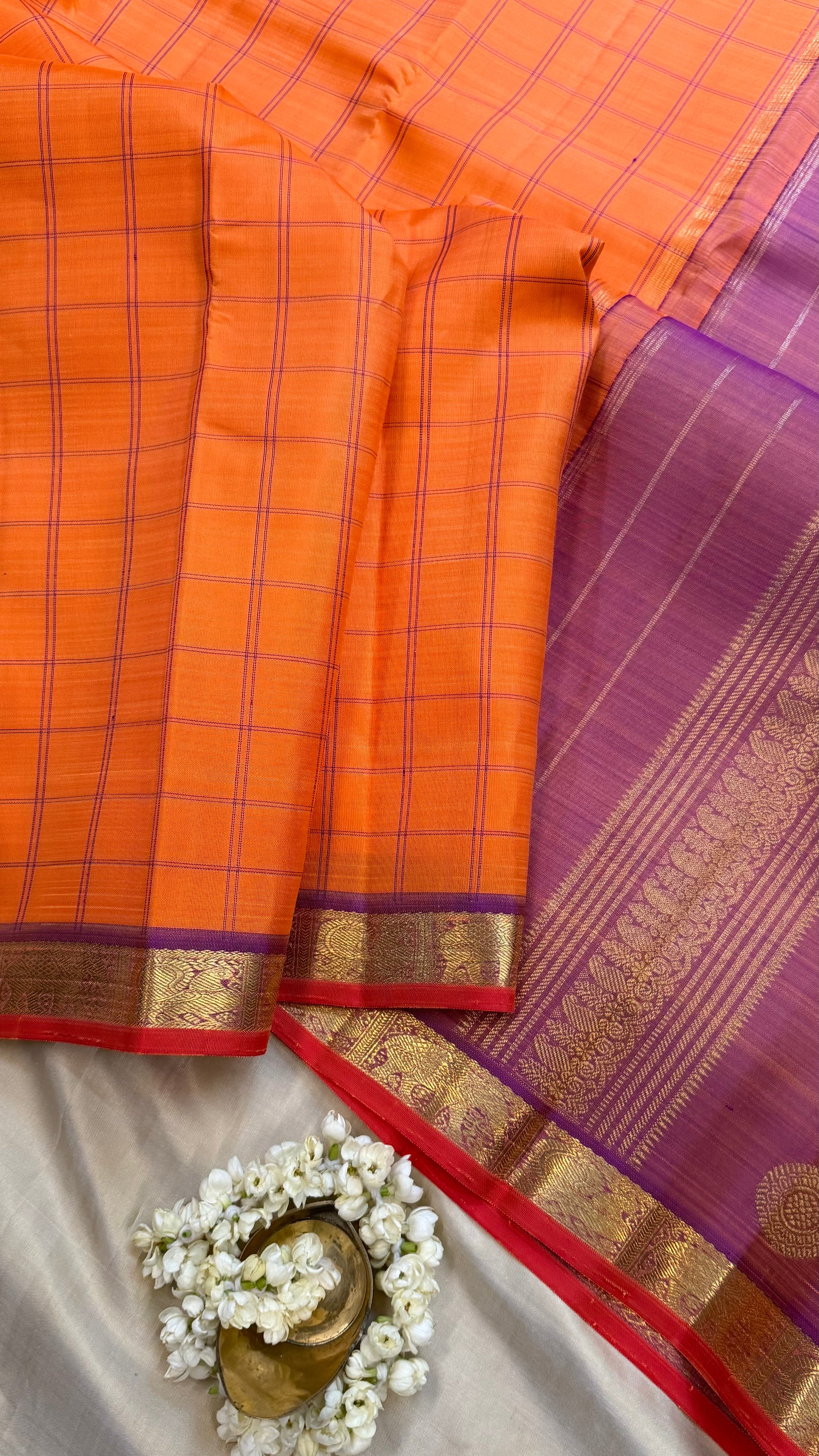 Mambalam manjal and lavender kattam / Kanjipuram silk
