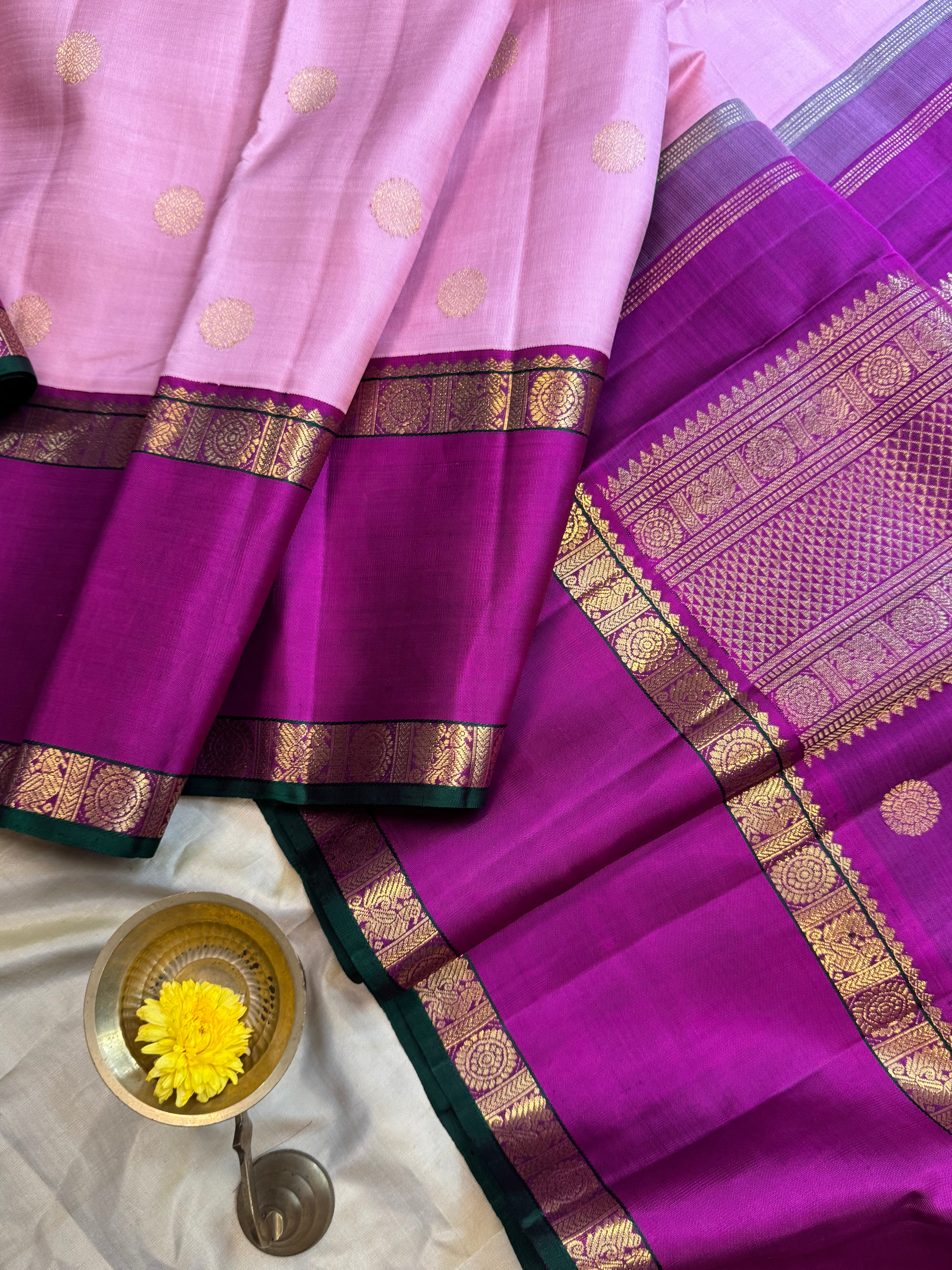 Pink retta pet Korvai kanjipuram silk.