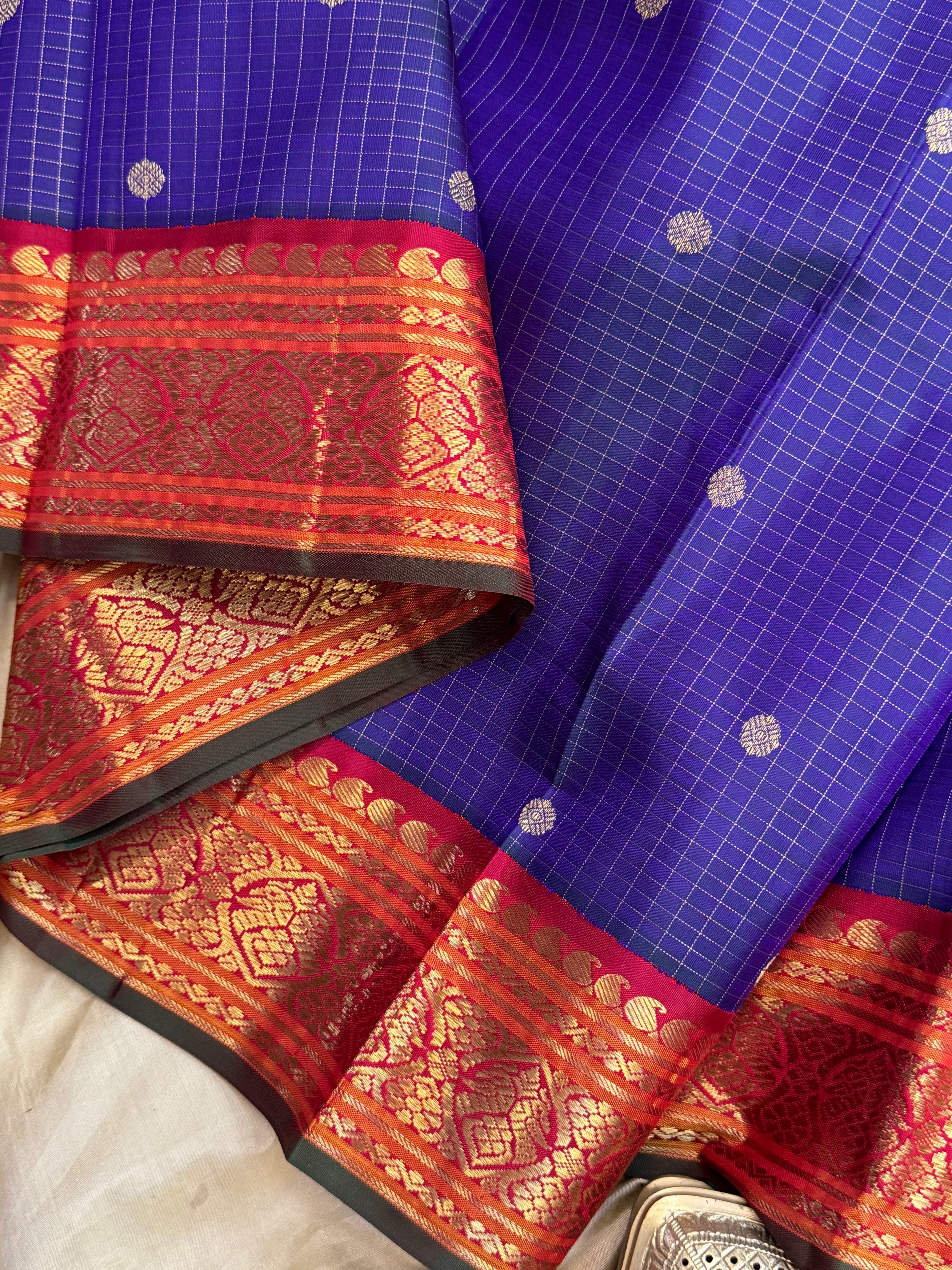Purplish blue zari kattam Araku kai korvai/ Kanjipuram silk CLSA8677