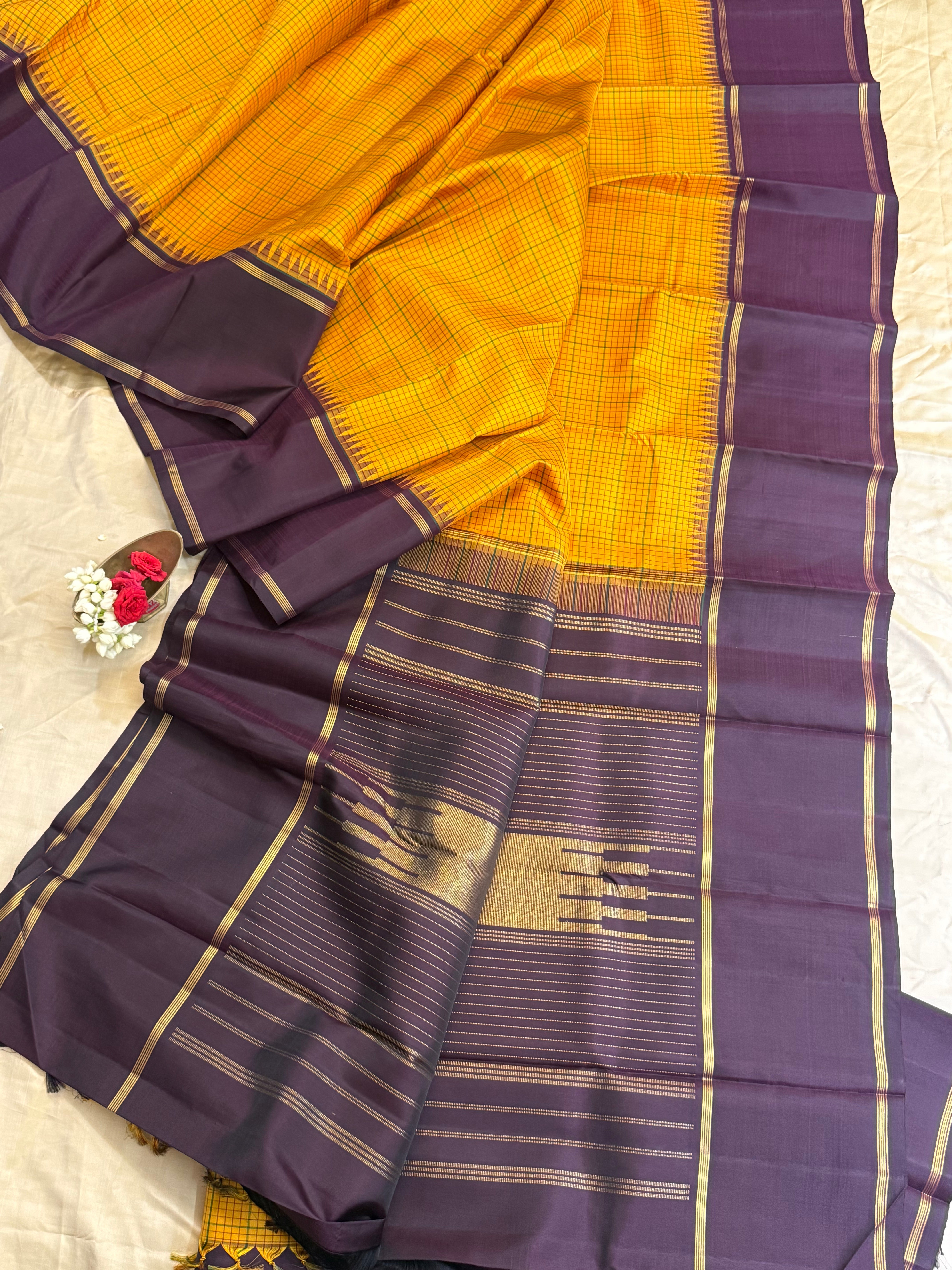 Golden yellow and paaku rettapet/ Arani silk