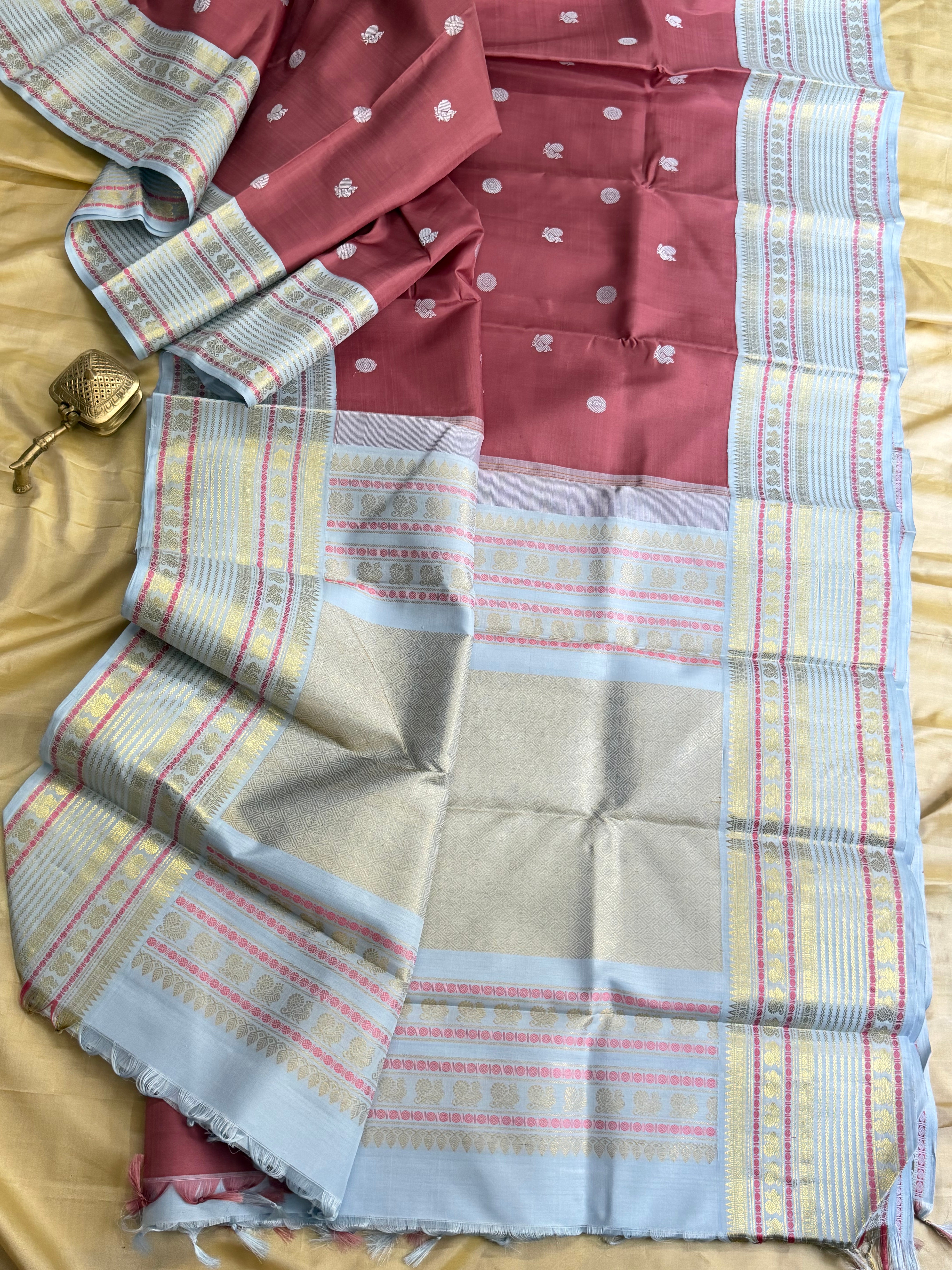 Mauve with blue Kai Korvai   / Arani silk