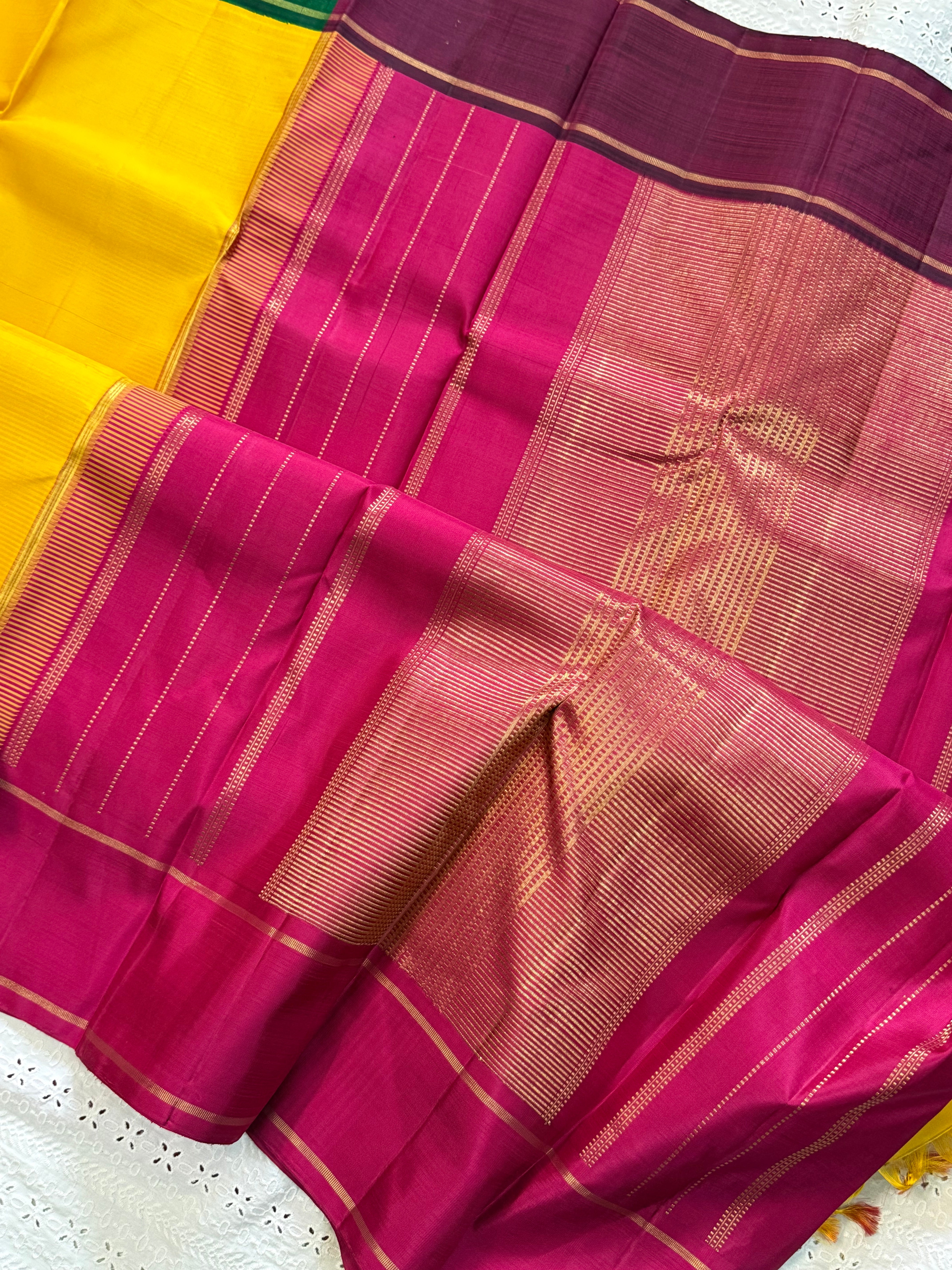 Yellow ganga jamuna border/ Kanjipuram silk