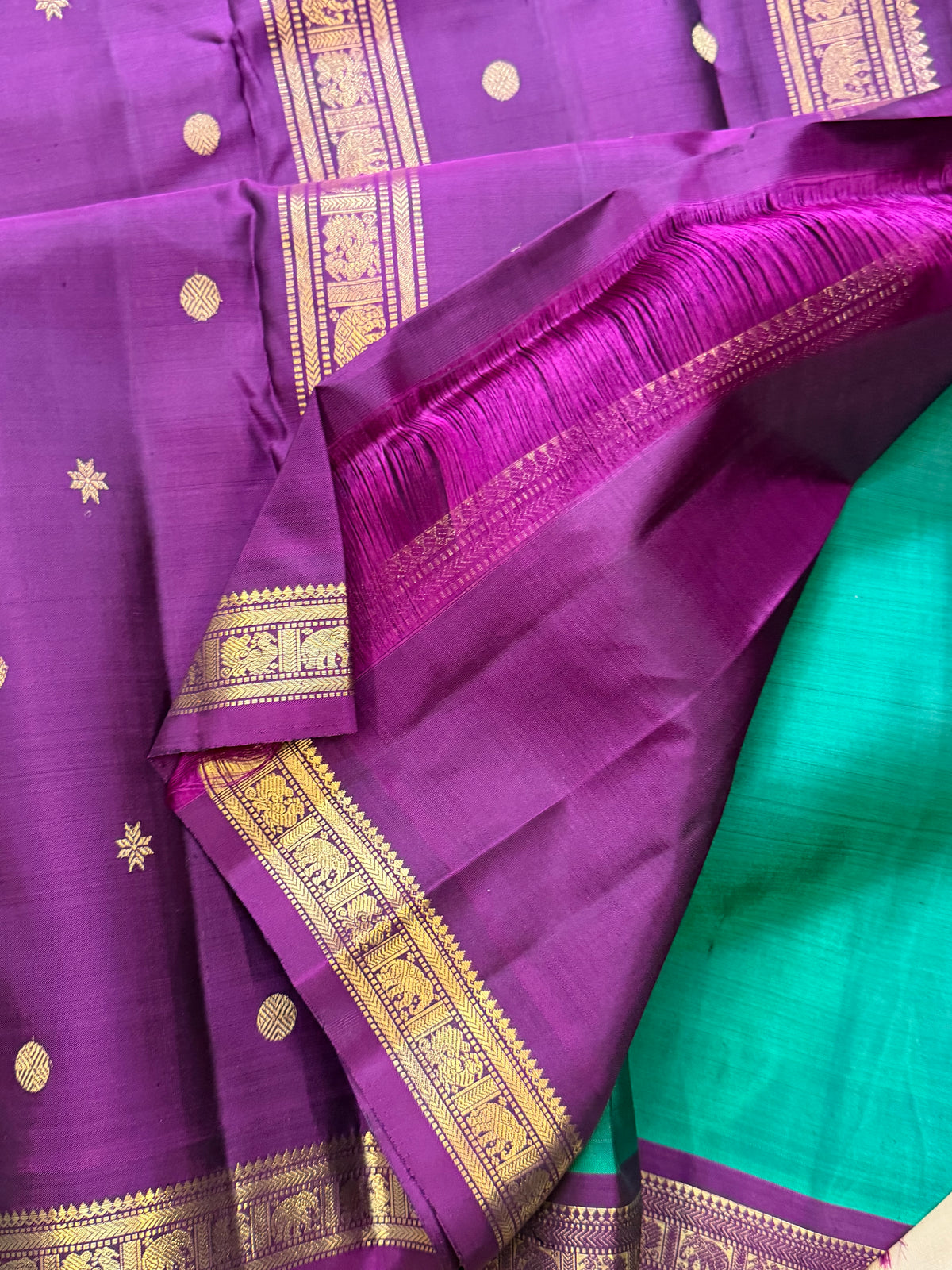 Rama green small border / Kanjipuram silk saree clsa 11410