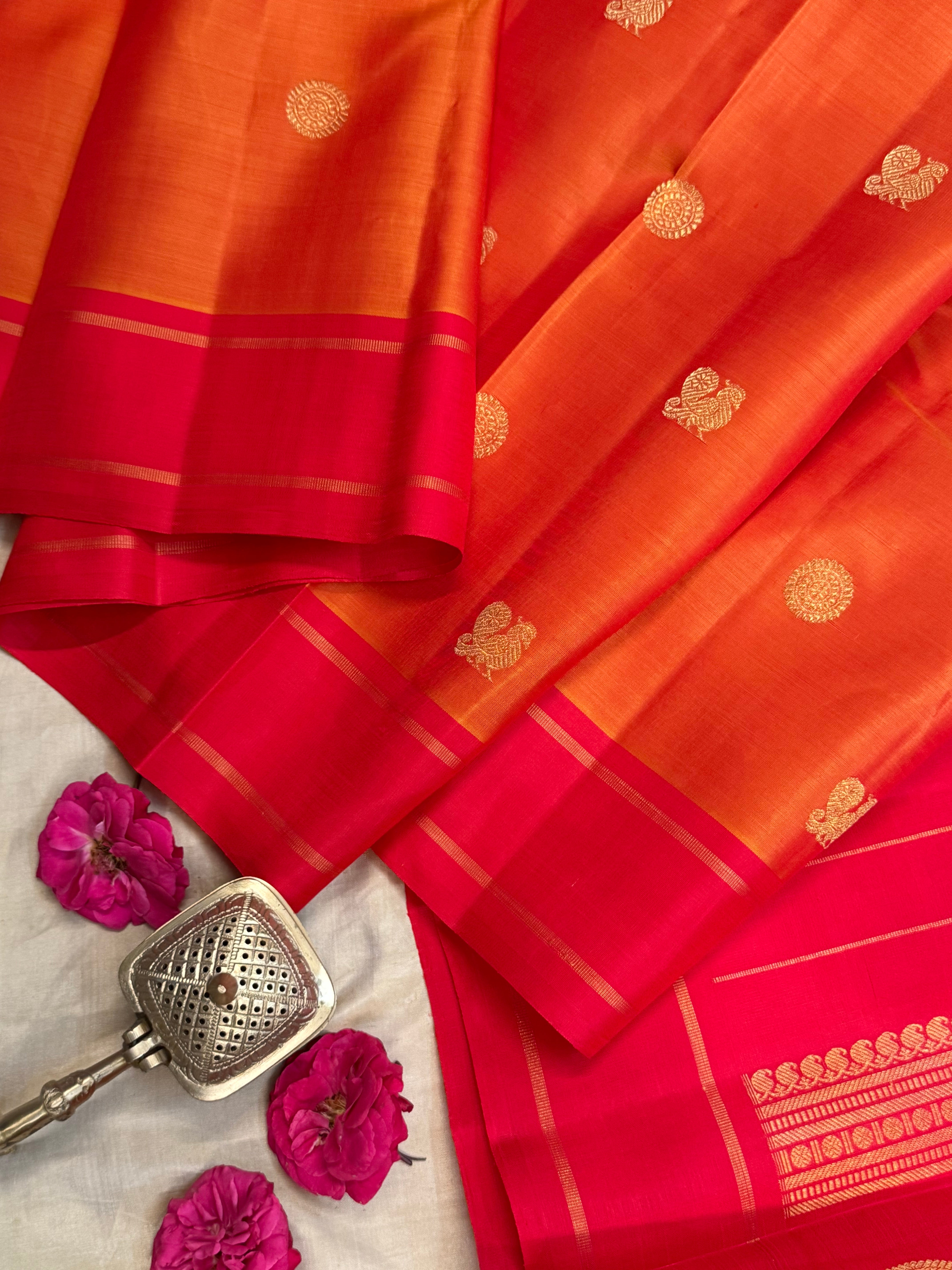 Simha and red annam and chakram butta / Kanjipuram silk  CLSA9207