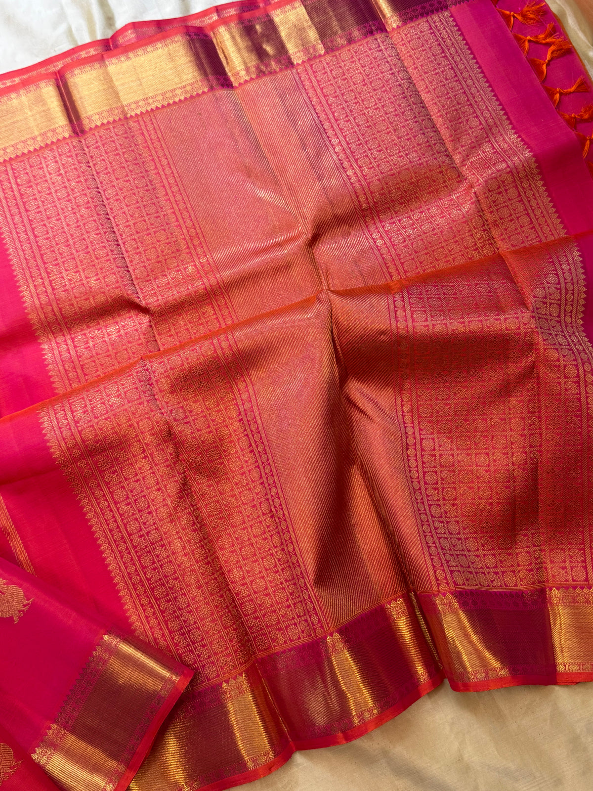 Pinkish orange getti border/ Kanjipuram silk