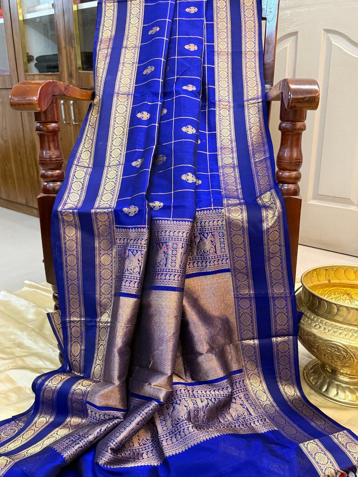 Premium silk cotton irutalaipakshi butta with kattam/ clsa 12386