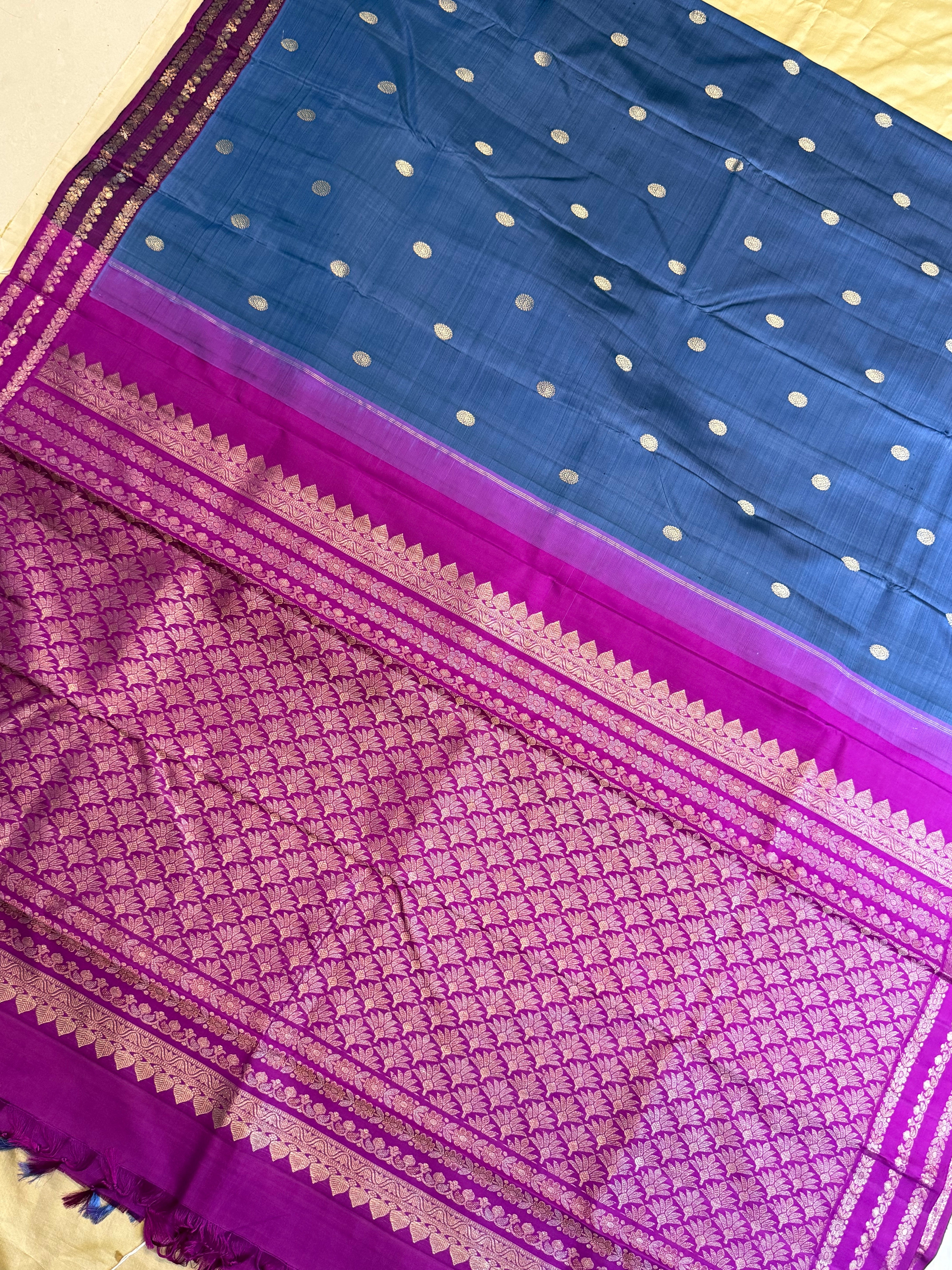 Bluish grey and vadamalli varisapet border/ Arani silk