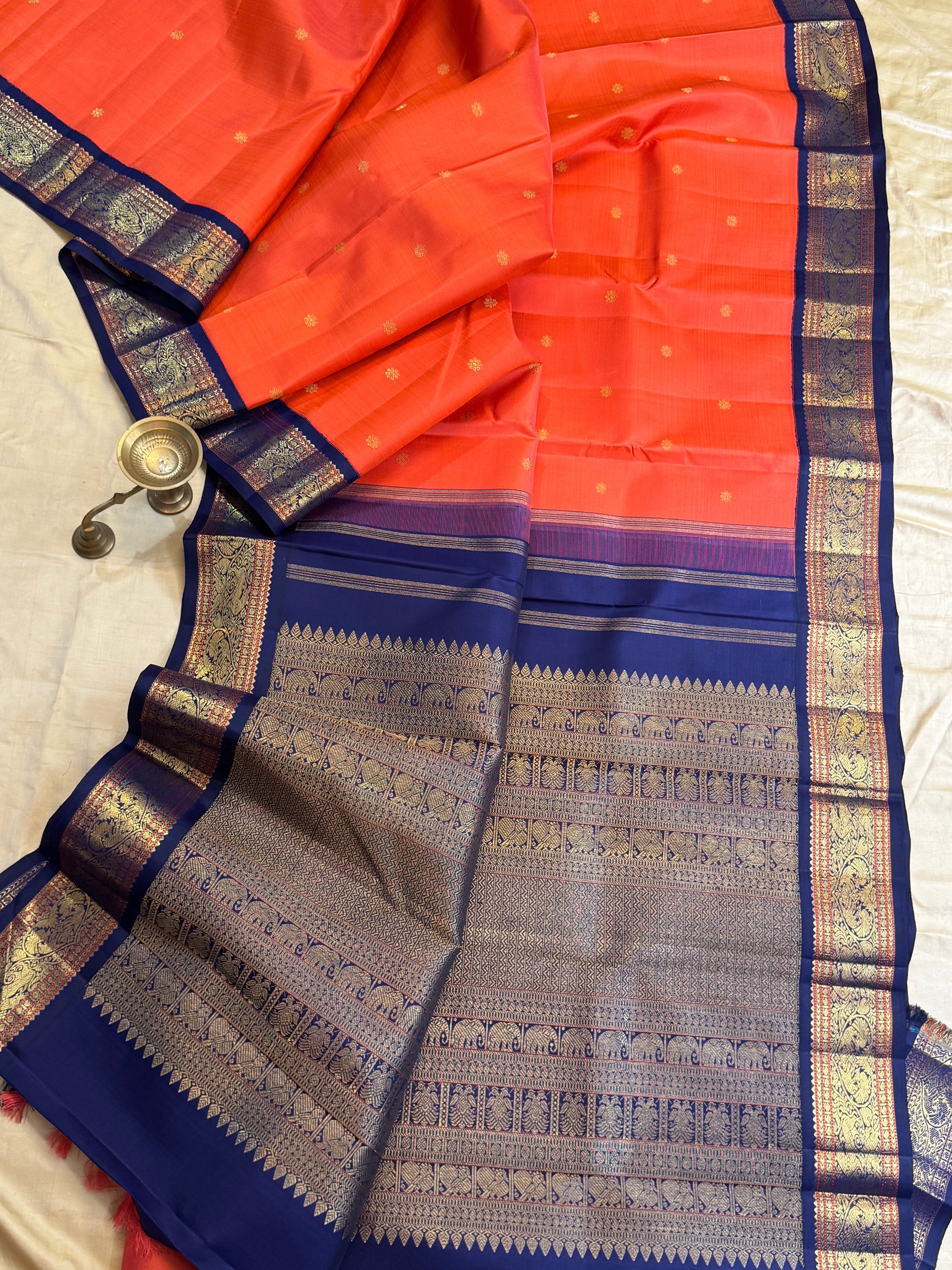 Rust blue  Korvai / Kanjipuram silk