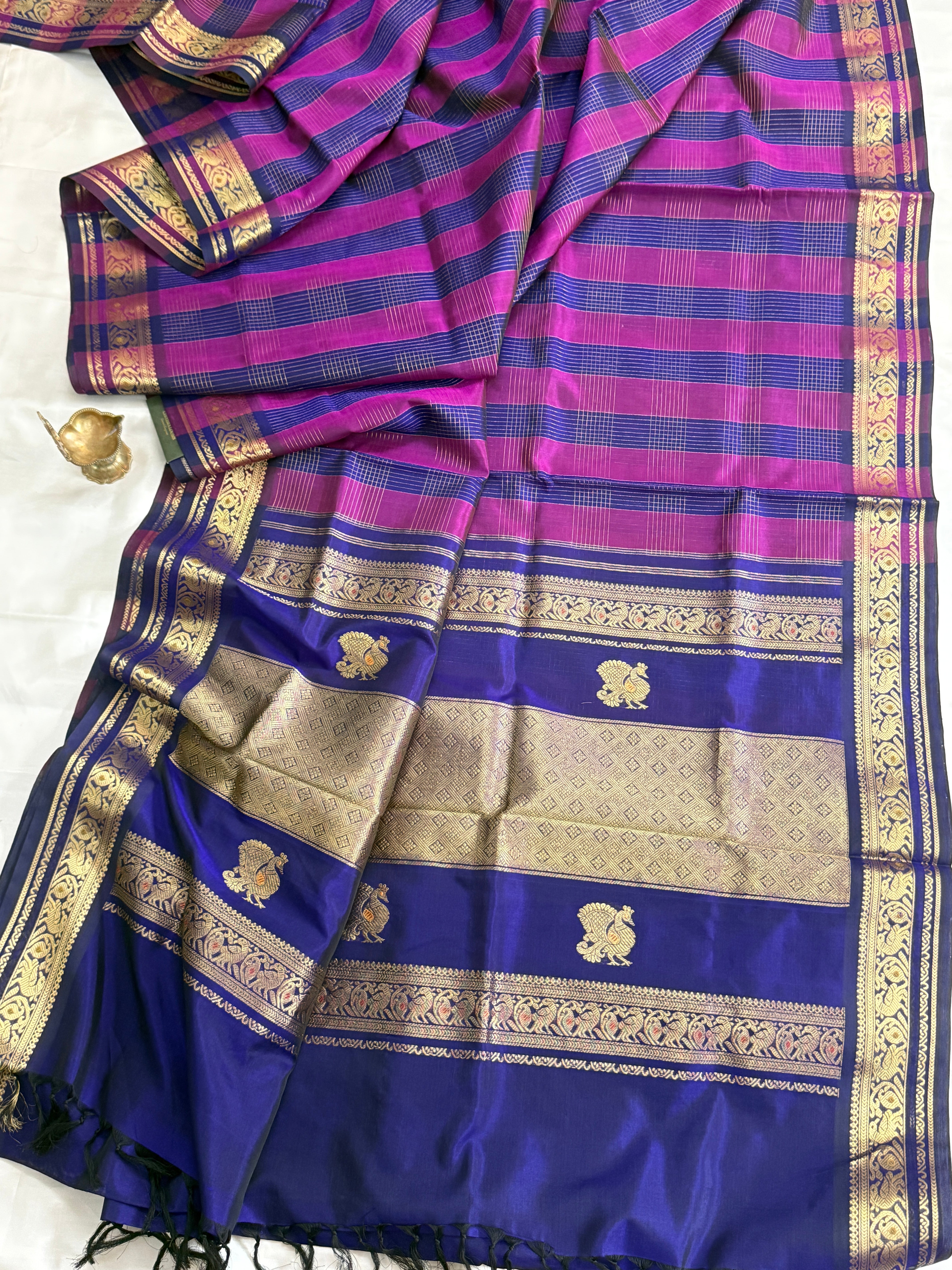 Magenta with purple checks silk cotton/ kanjipuram CLSA11490