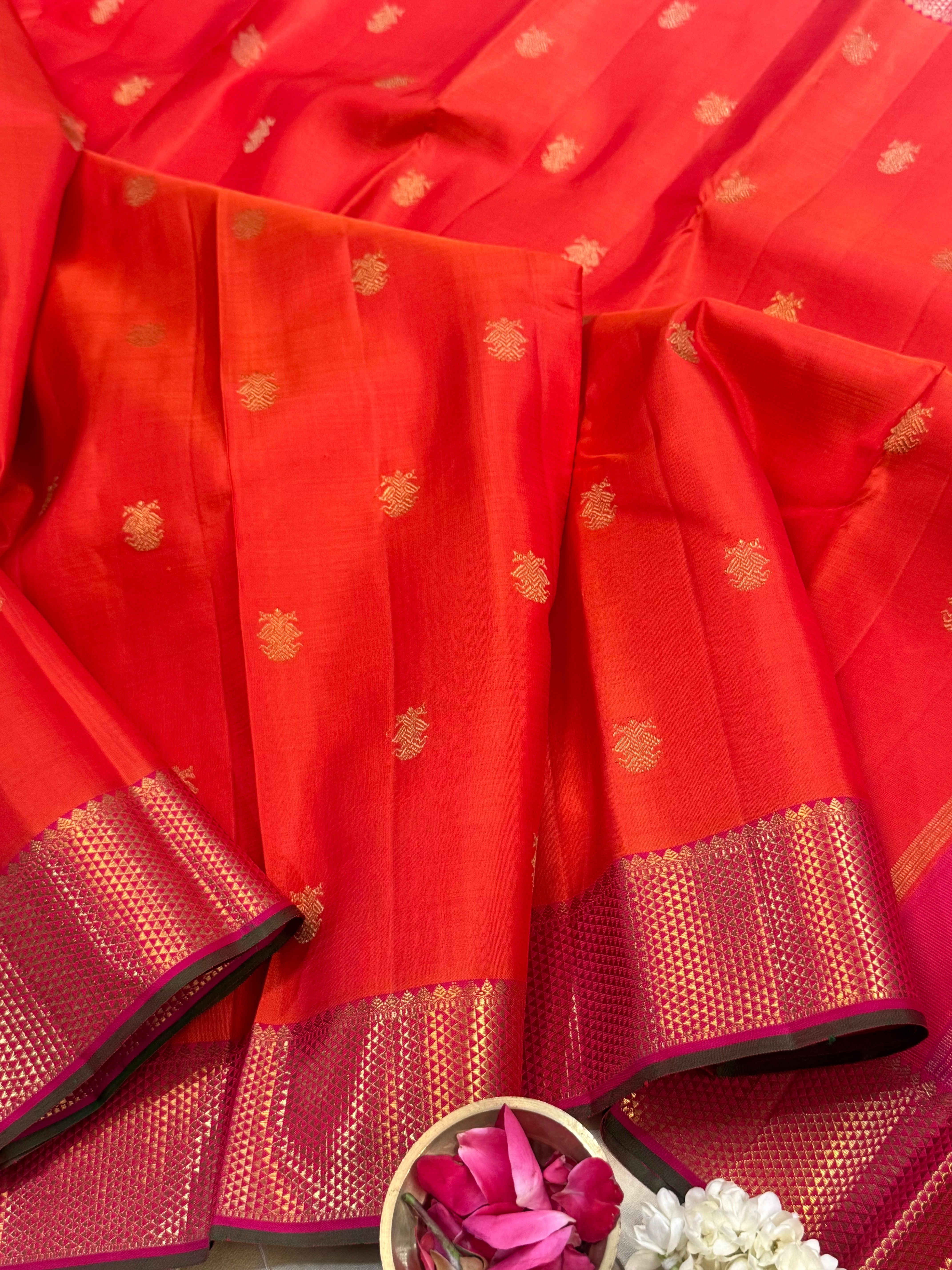 Orange pink border / Kanjipuram silk