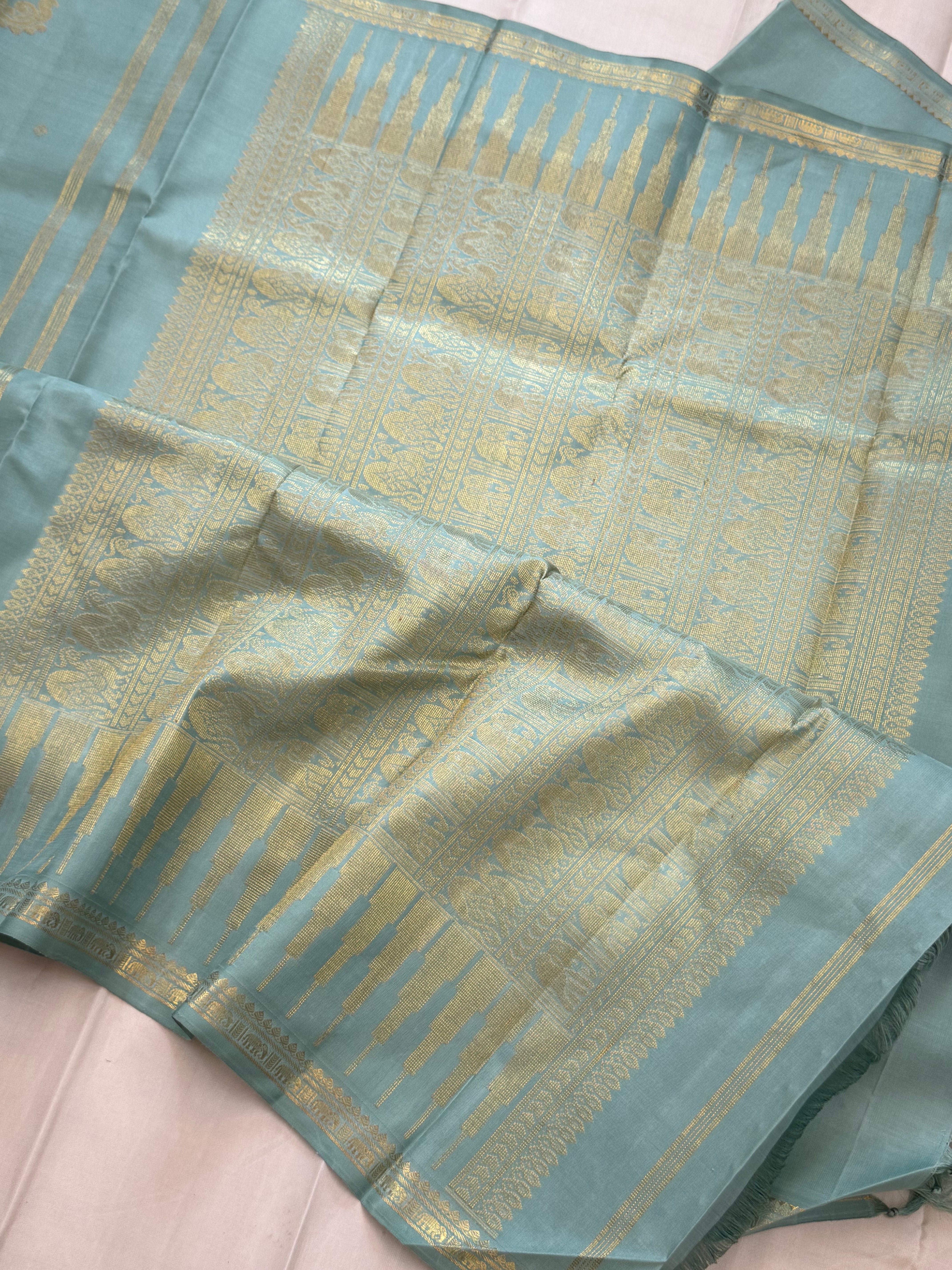 POWDER BLUISH GREEN SHADE ADAI WEAVING / kanjipuram silk CLSA10979