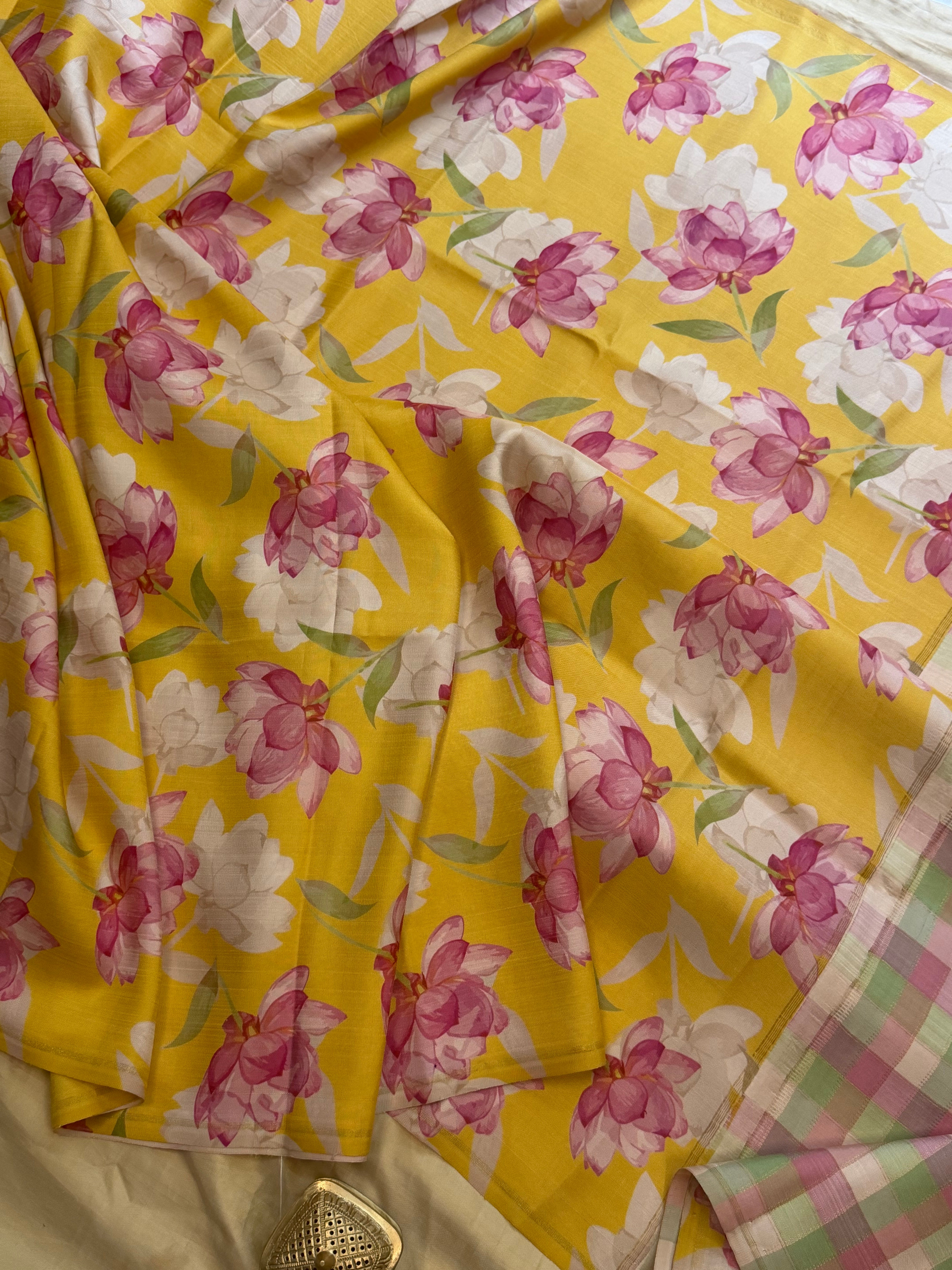 Floral digital printed / pure Zari Kanjipuram silk