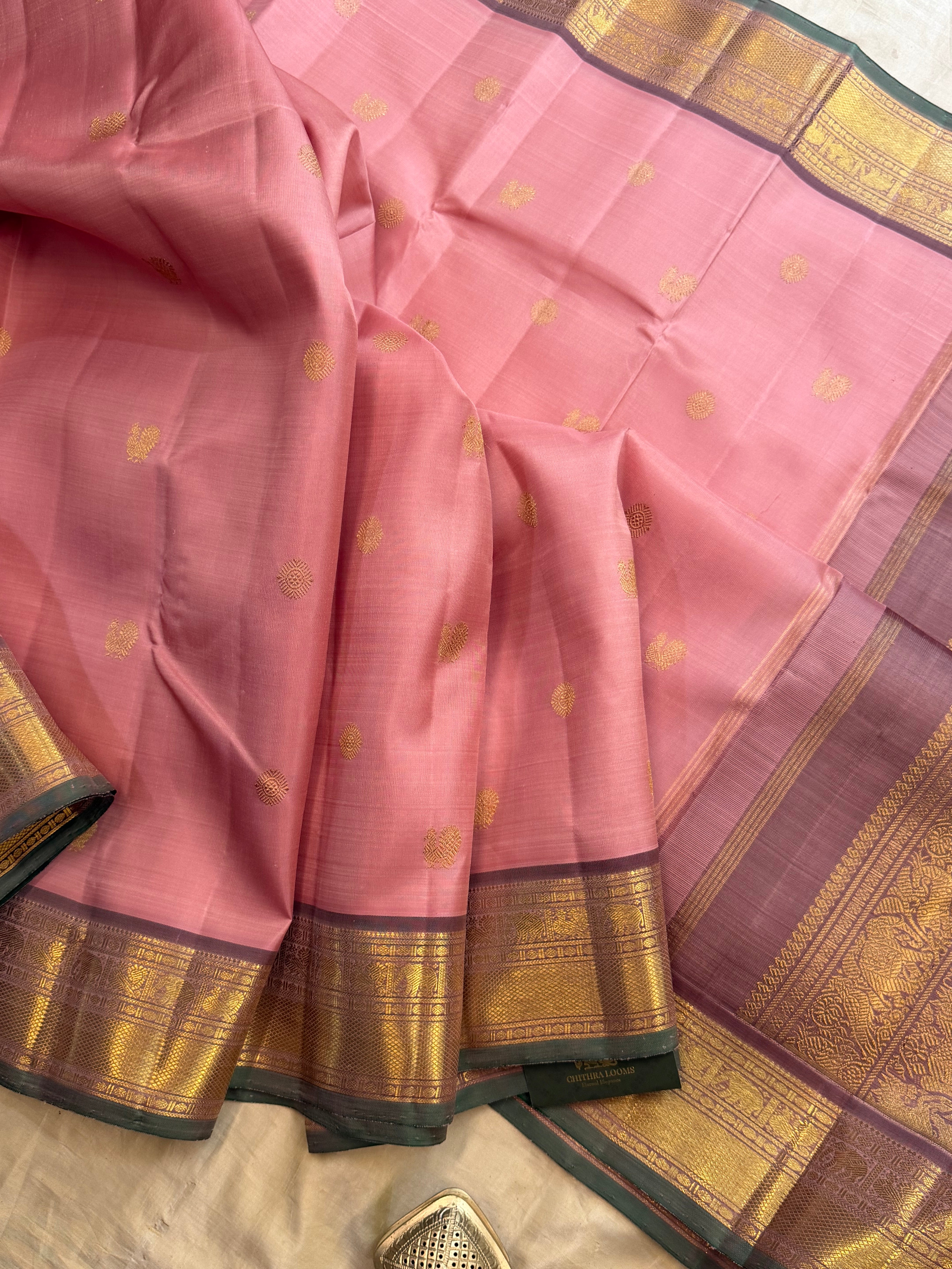 Moha : pastel blush pink pure Zari Kanjipuram silk