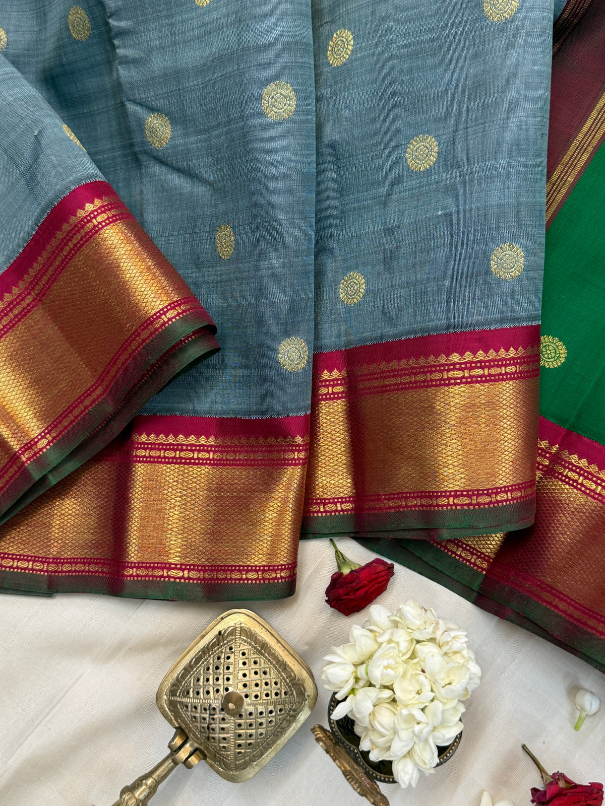 double Palla Korvai / Kanjipuram Silk Saree CLSA9474