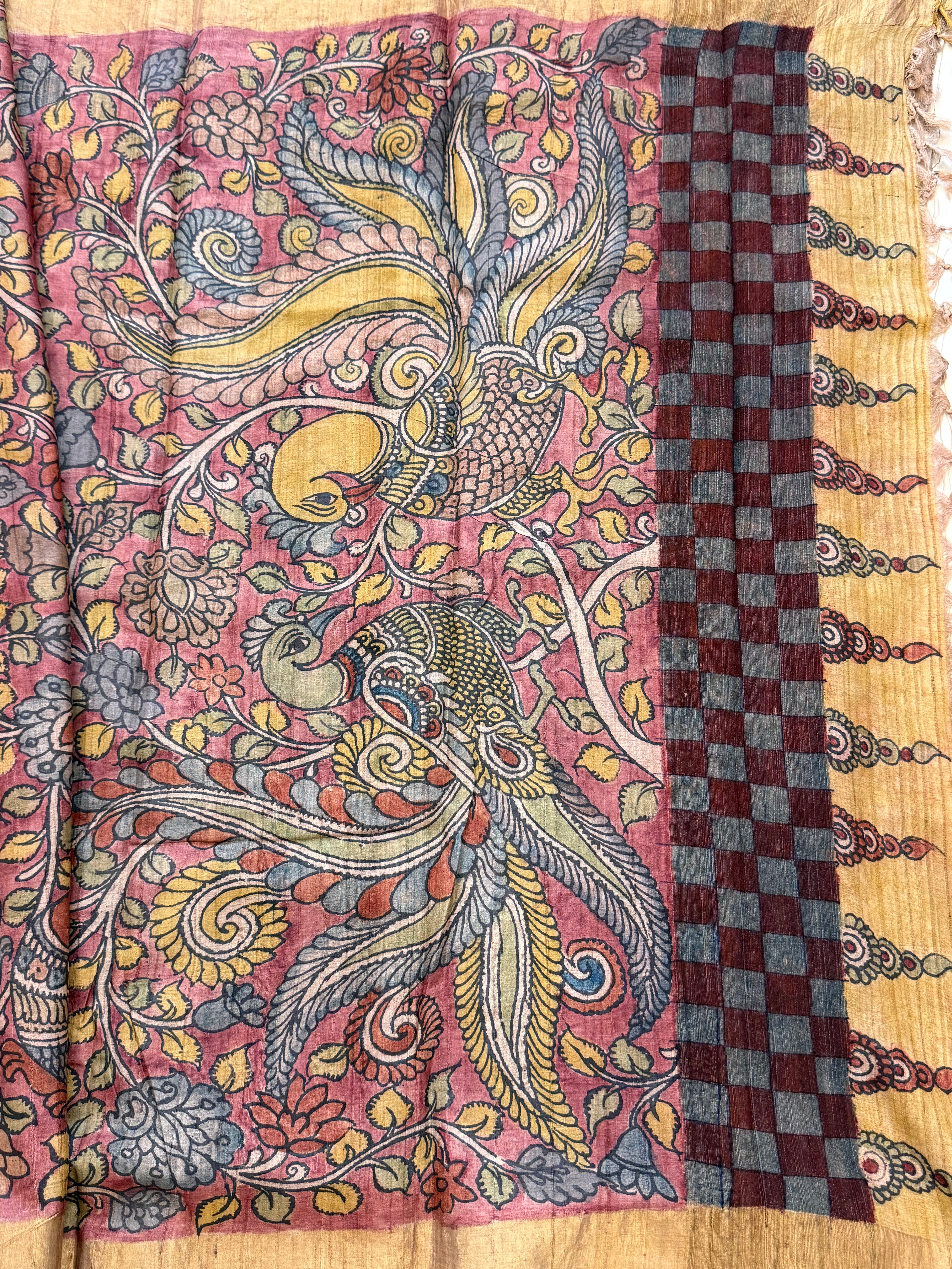 Hand drawn natural dyed pen kalamkari sarees / clsa 11125
