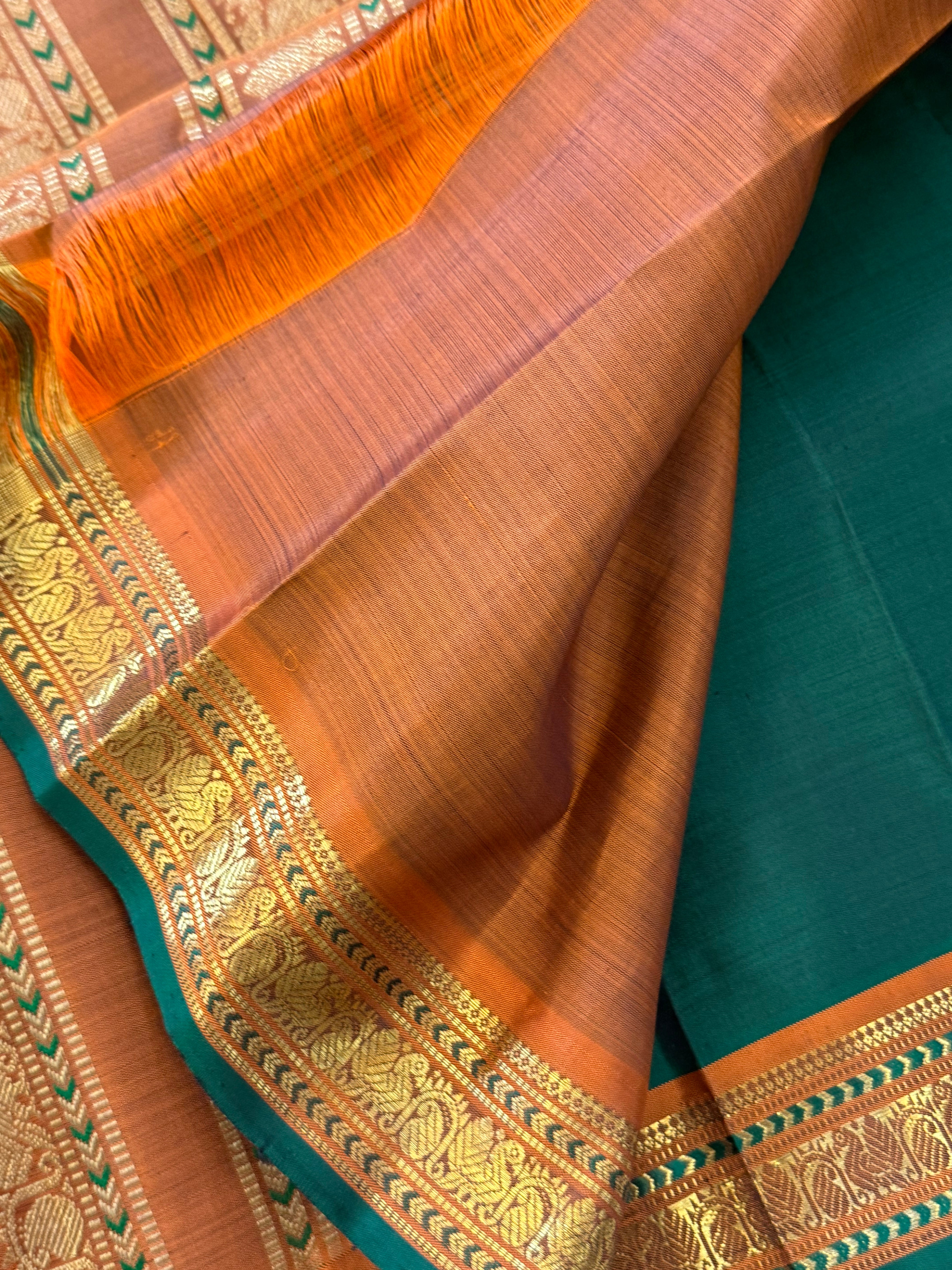 Green Benars style corner palla Pure Kanjipuram silk CLSA11003