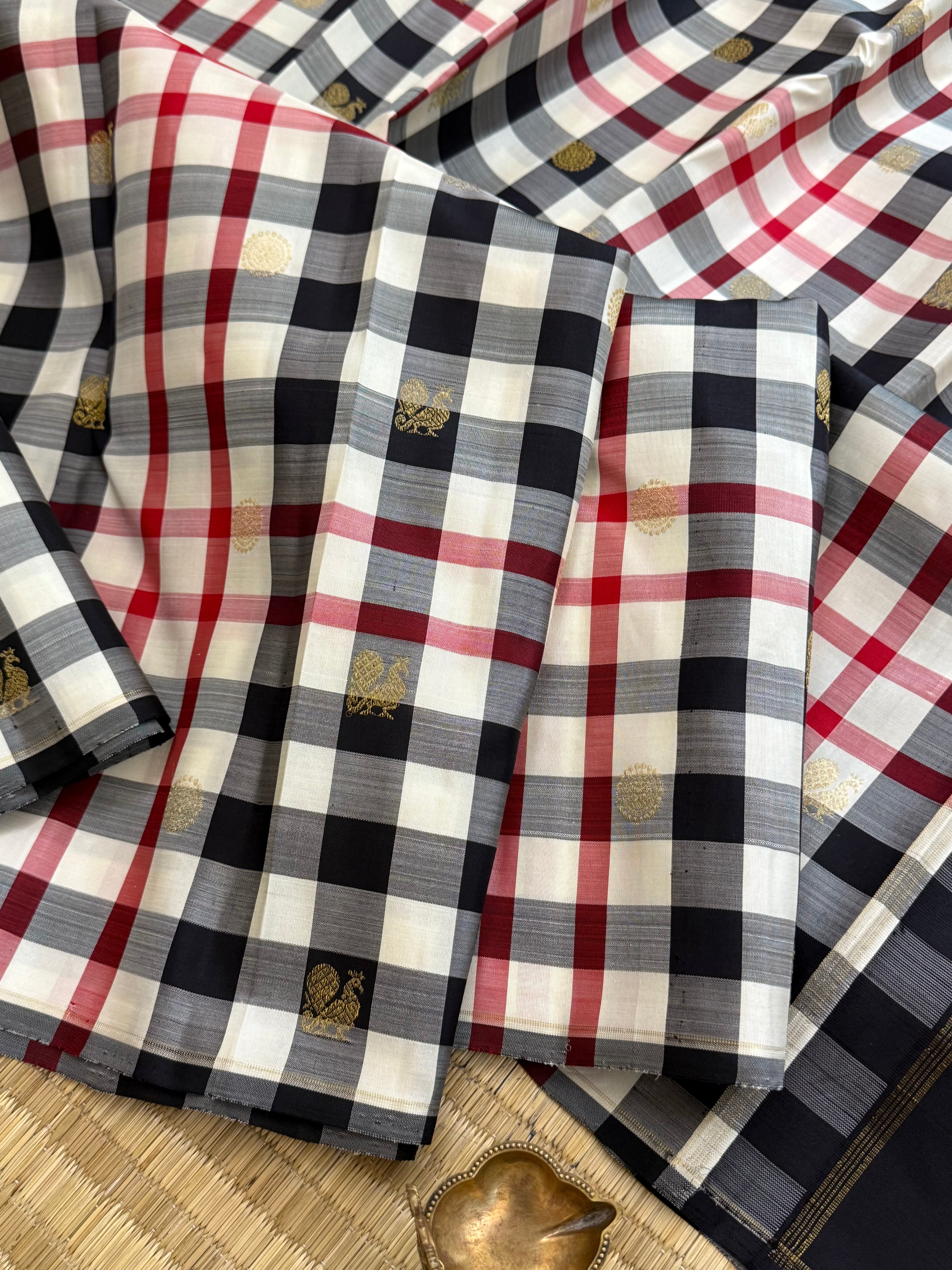 Burberry checks with annam chakram butta and pure Zari / kanjipuram silks CLSA 11141