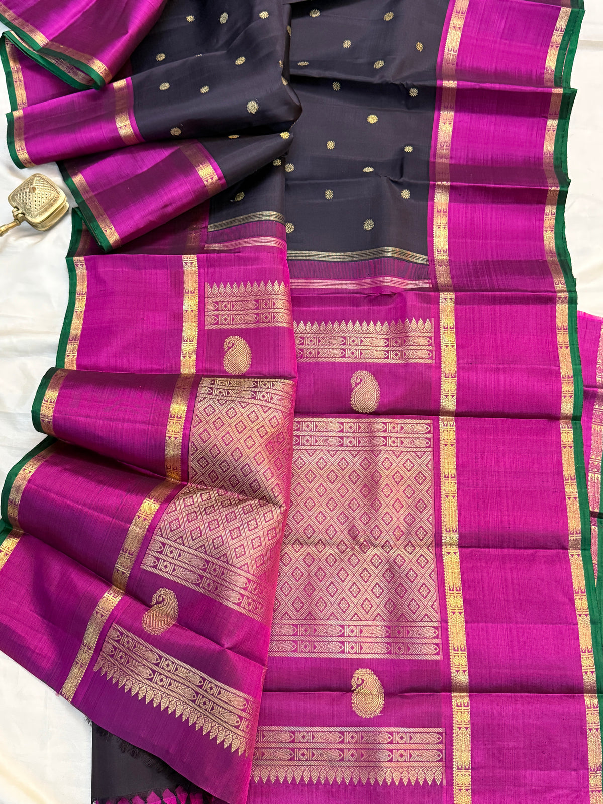 Kanchana colour Rettapet border pure Zari / kanjipuram silk saree clsa 11312