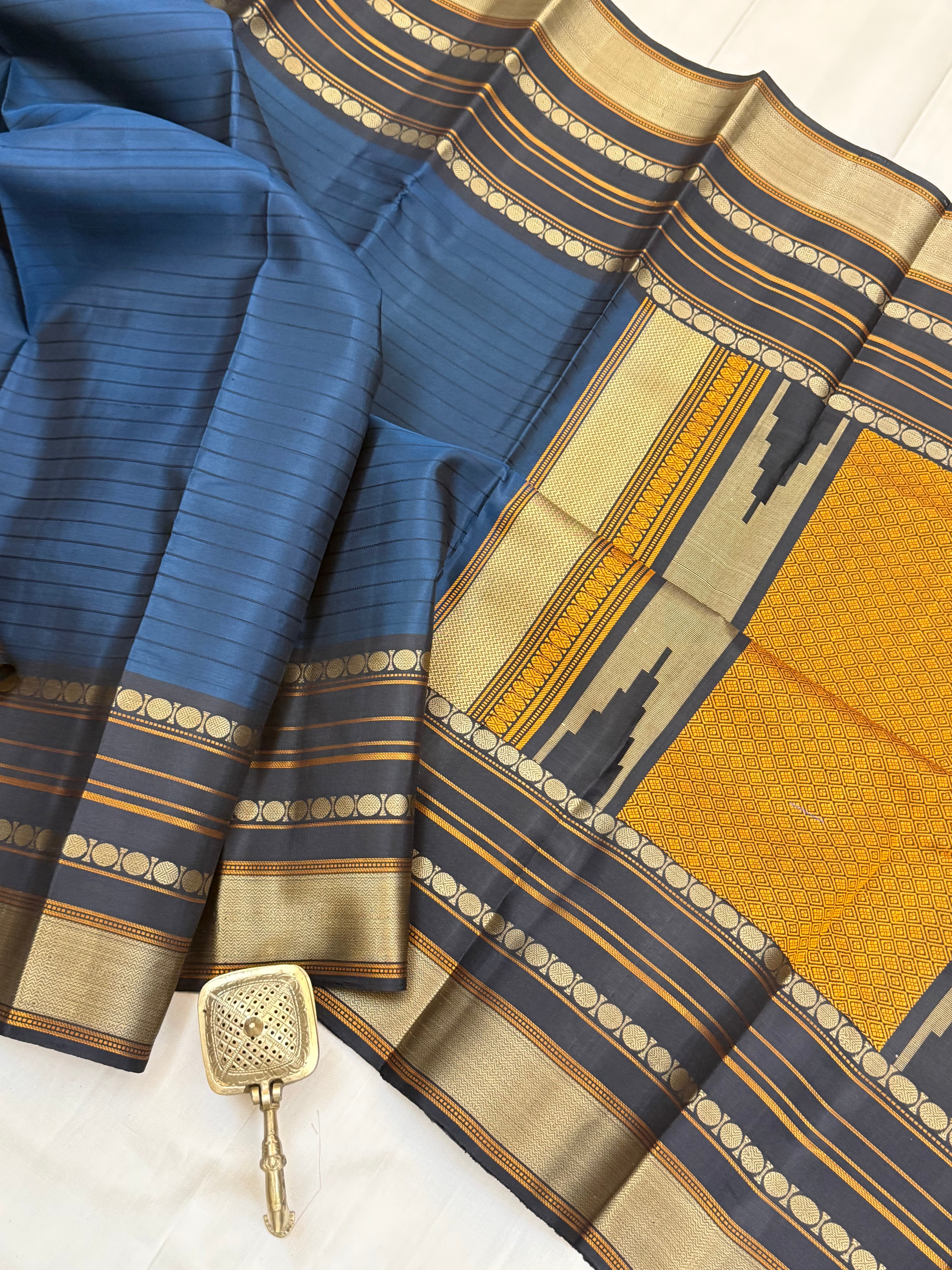 Deep blue stripes varisapet border/ Varnangal Thread work  / CLSA11273