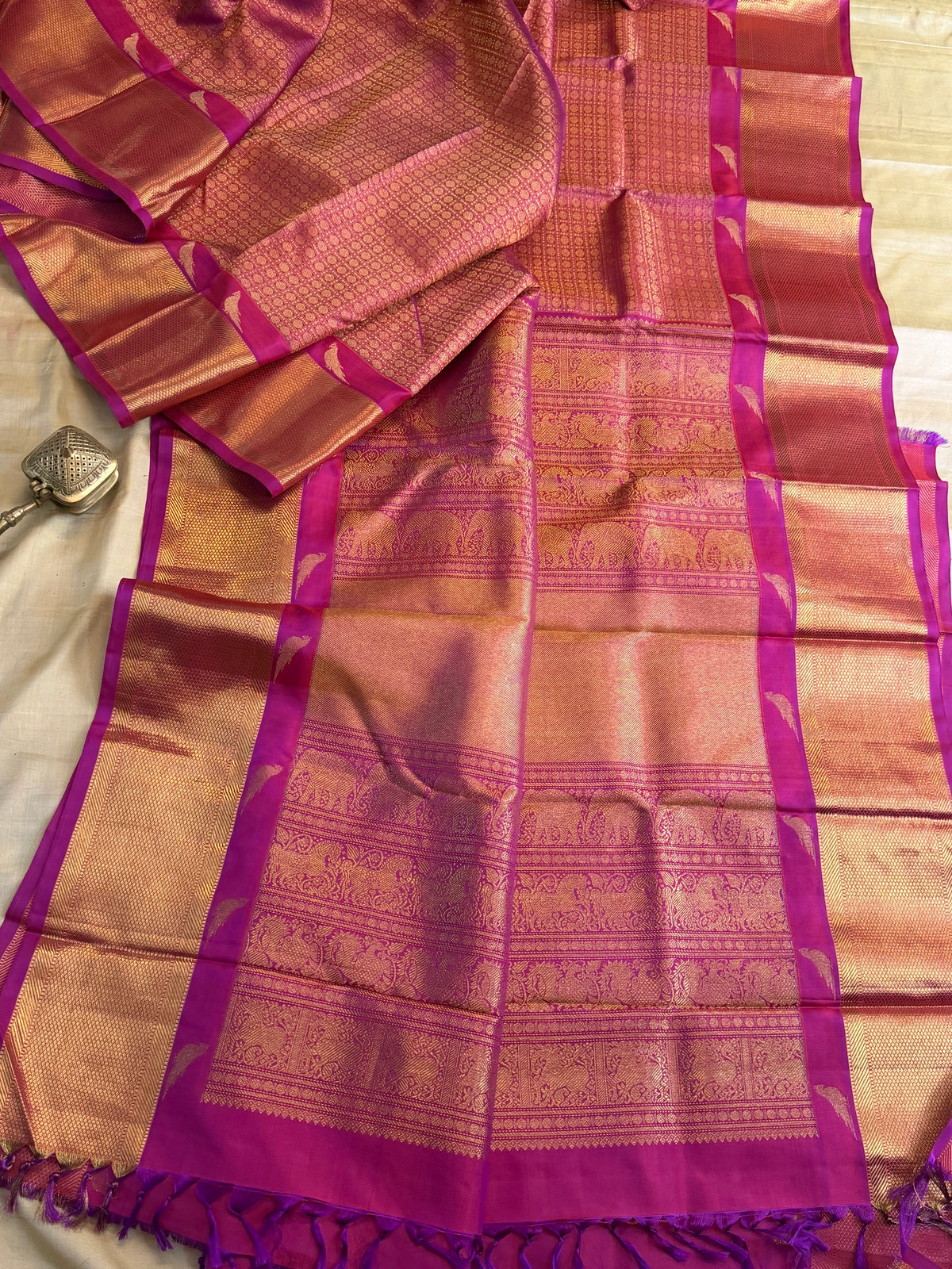 Bridal- Zari kattam butta and border Kili getti pet pure zari / Kanjipuram silk saree clsa 4268