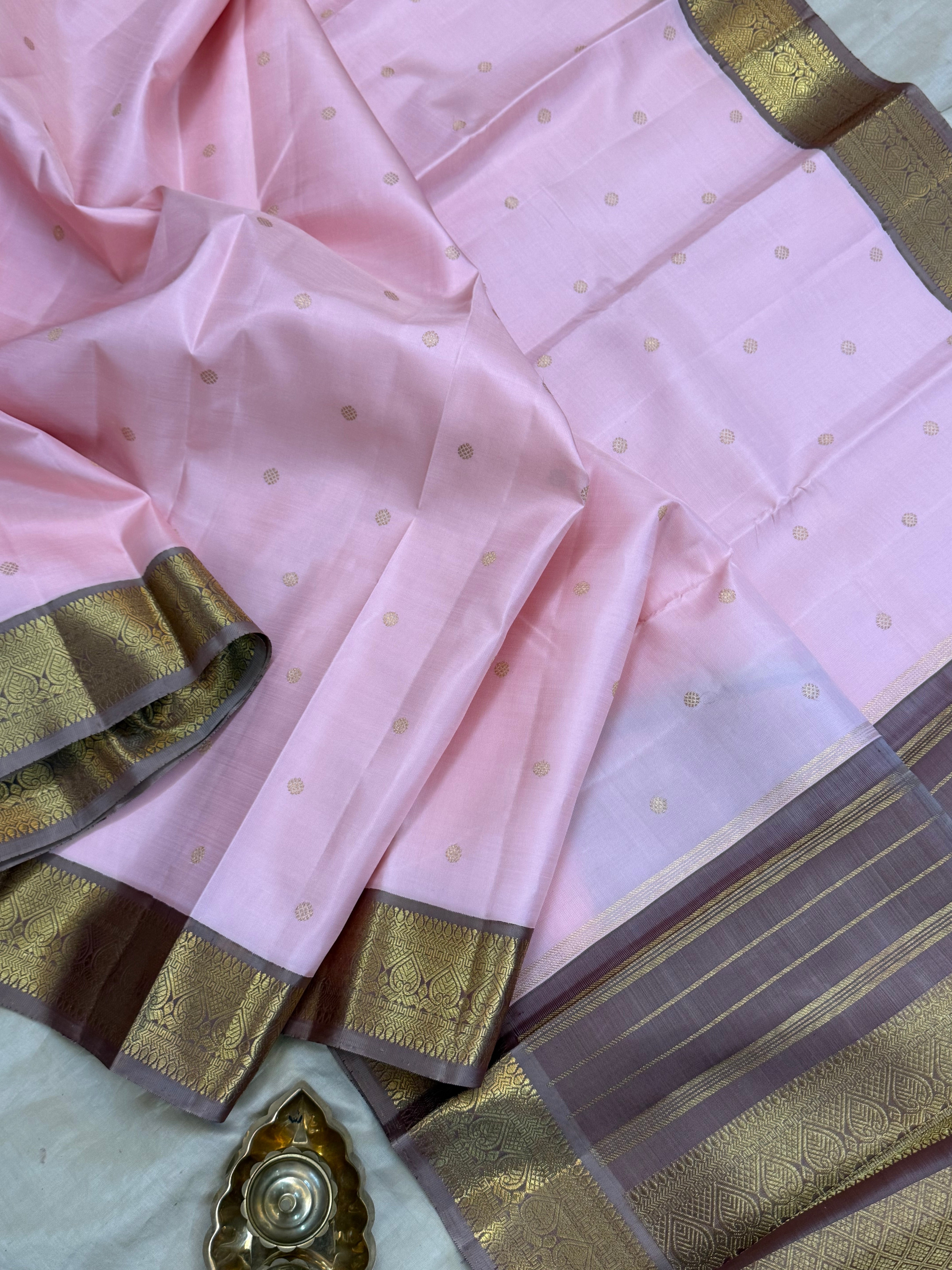 Pastel pink Korvai Kanjipuram silk