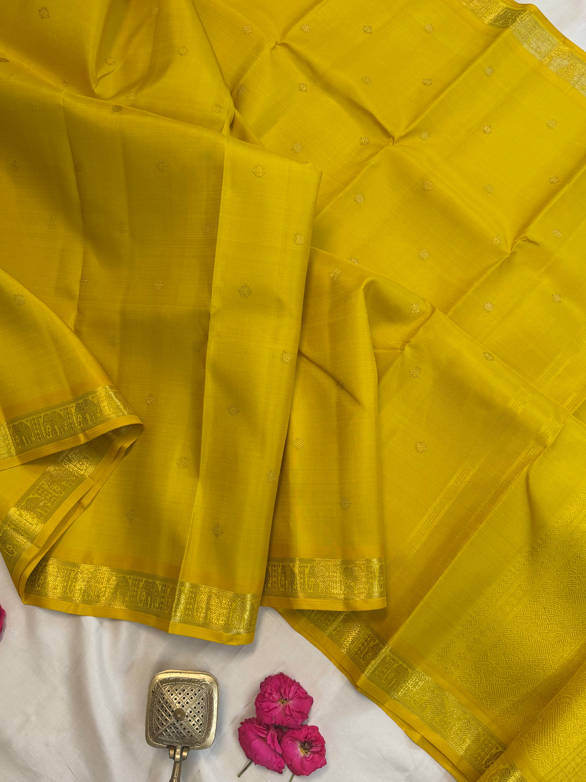 Yellow - Day 1 Navarthri colour pure Zari Kanjipuram silk / Sampanga small pet