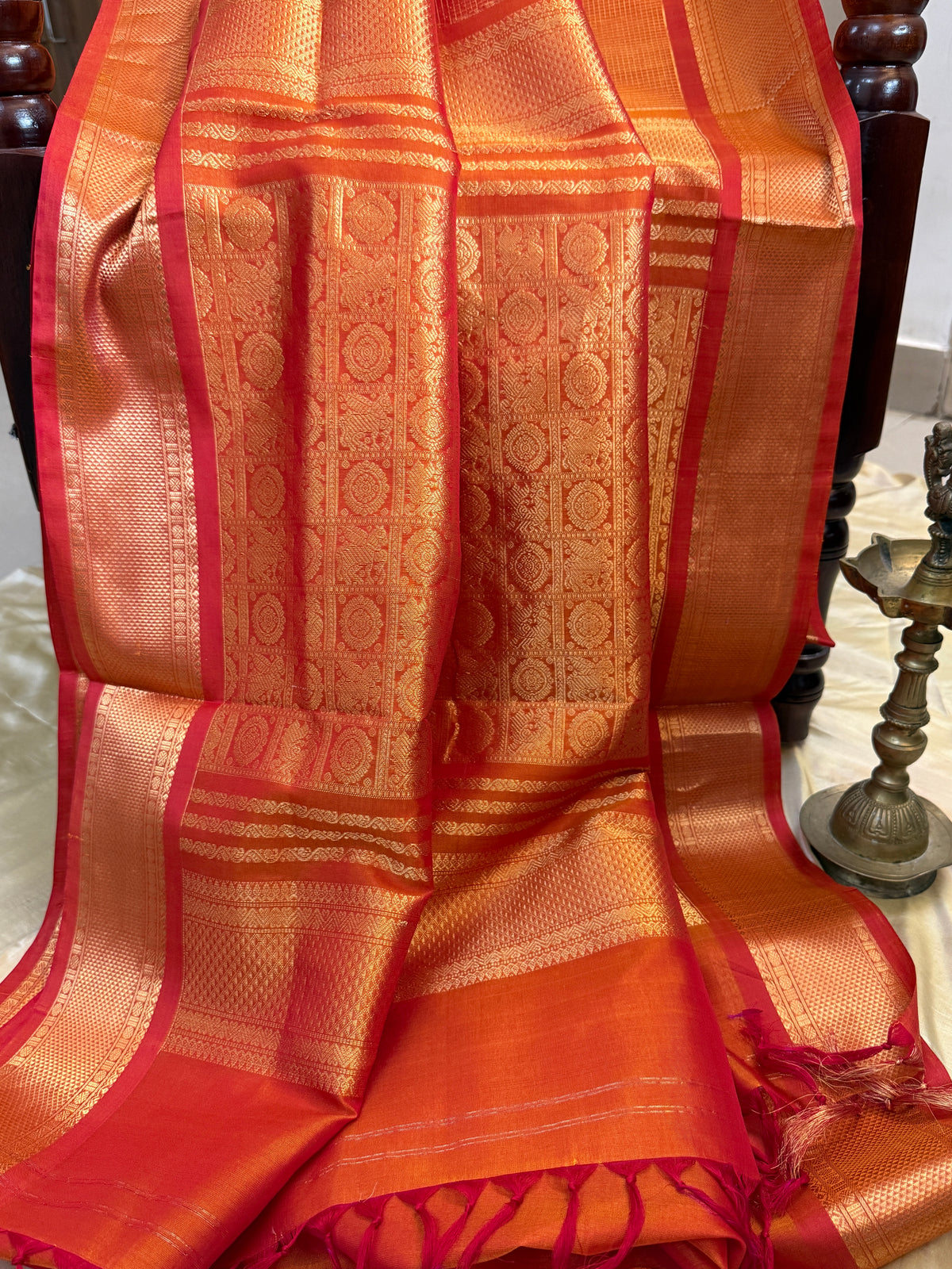 Premium silk cotton-small Zari kattam with butta/clsa 12649