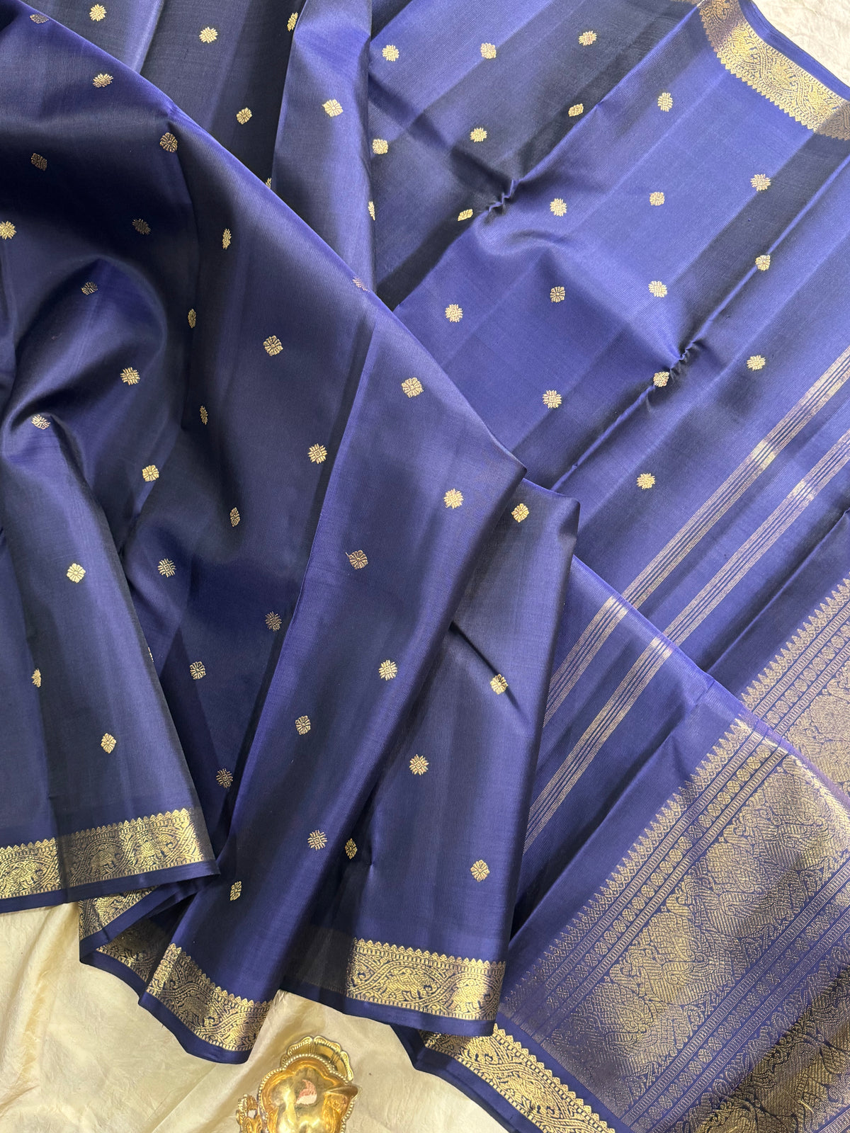 Midnight Blue with small border pure zari/kanjipuram silk saree 12740