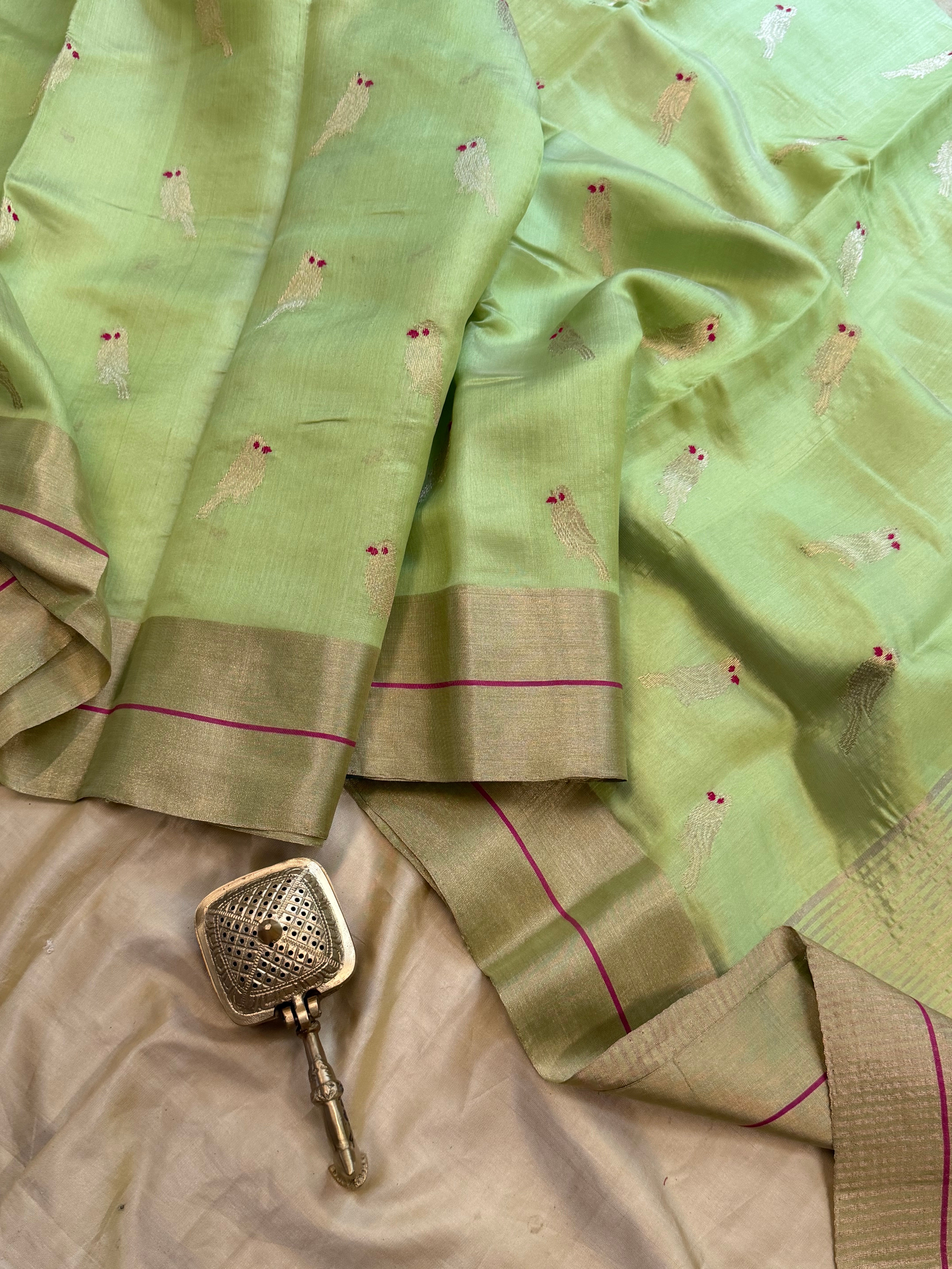 Liril green bird Butta  / revival Chanderi silk