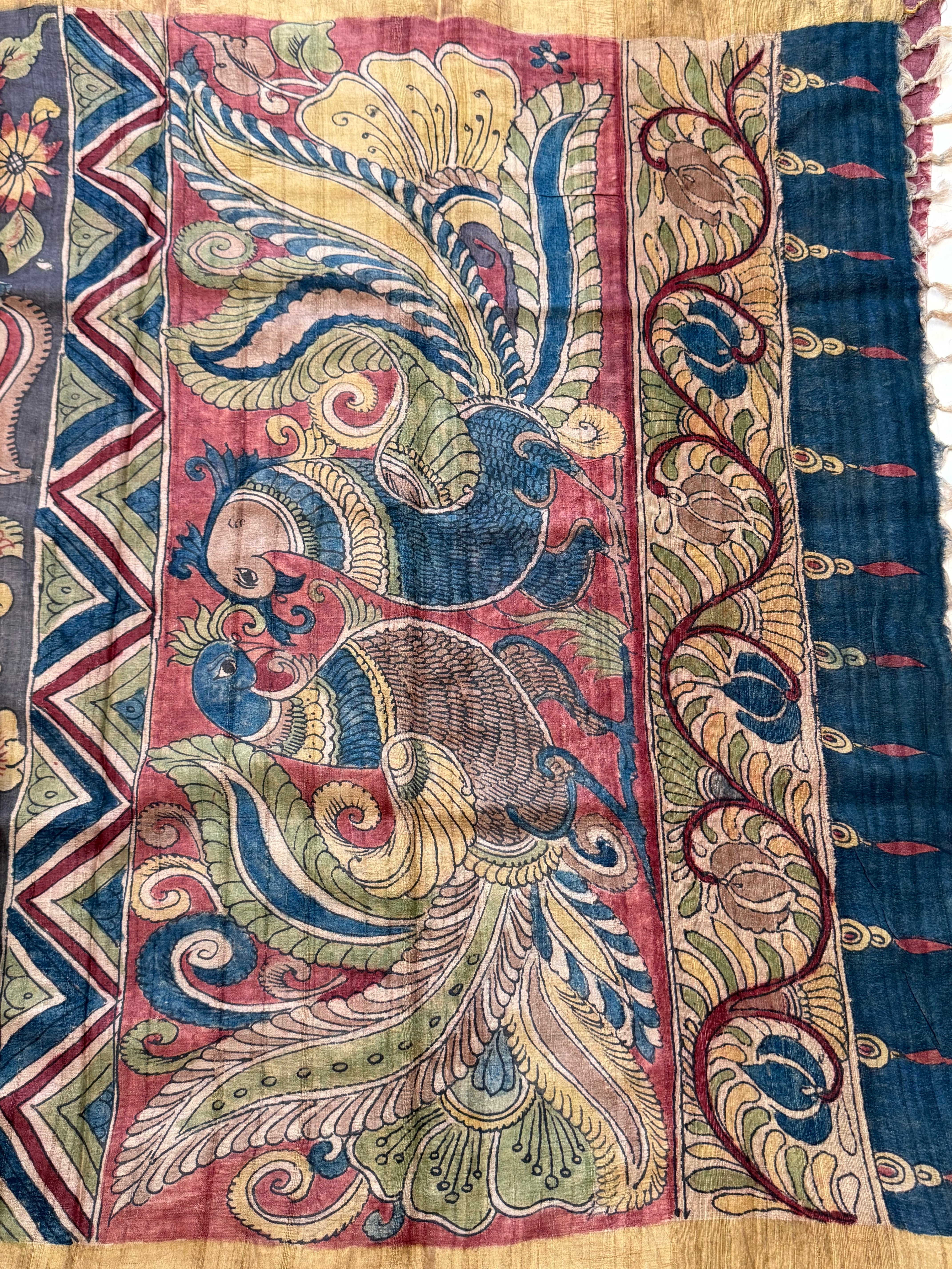 Hand drawn natural dyed pen kalamkari sarees / clsa 11127