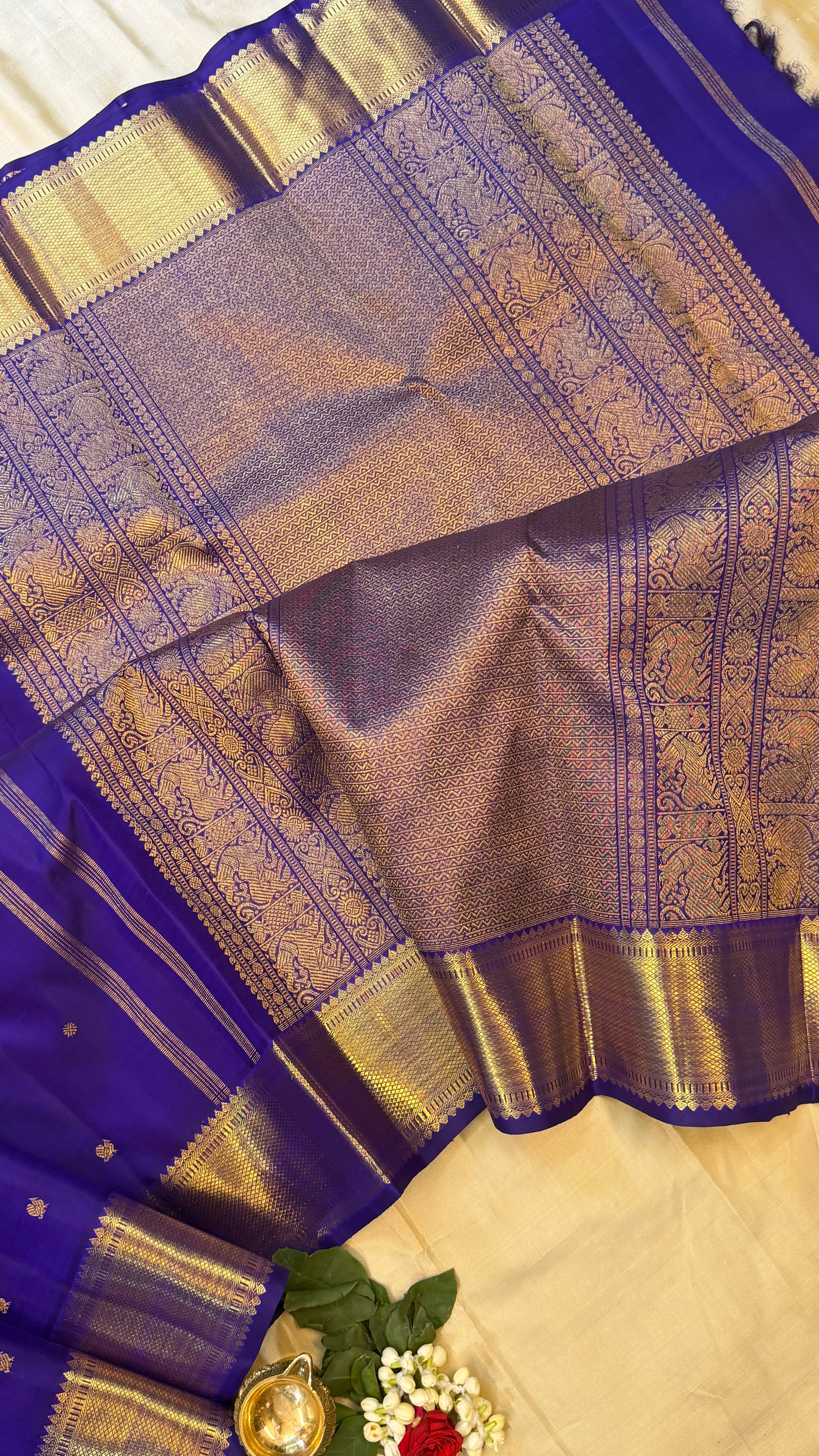Purplish blue getti border/ kanjipuram silk