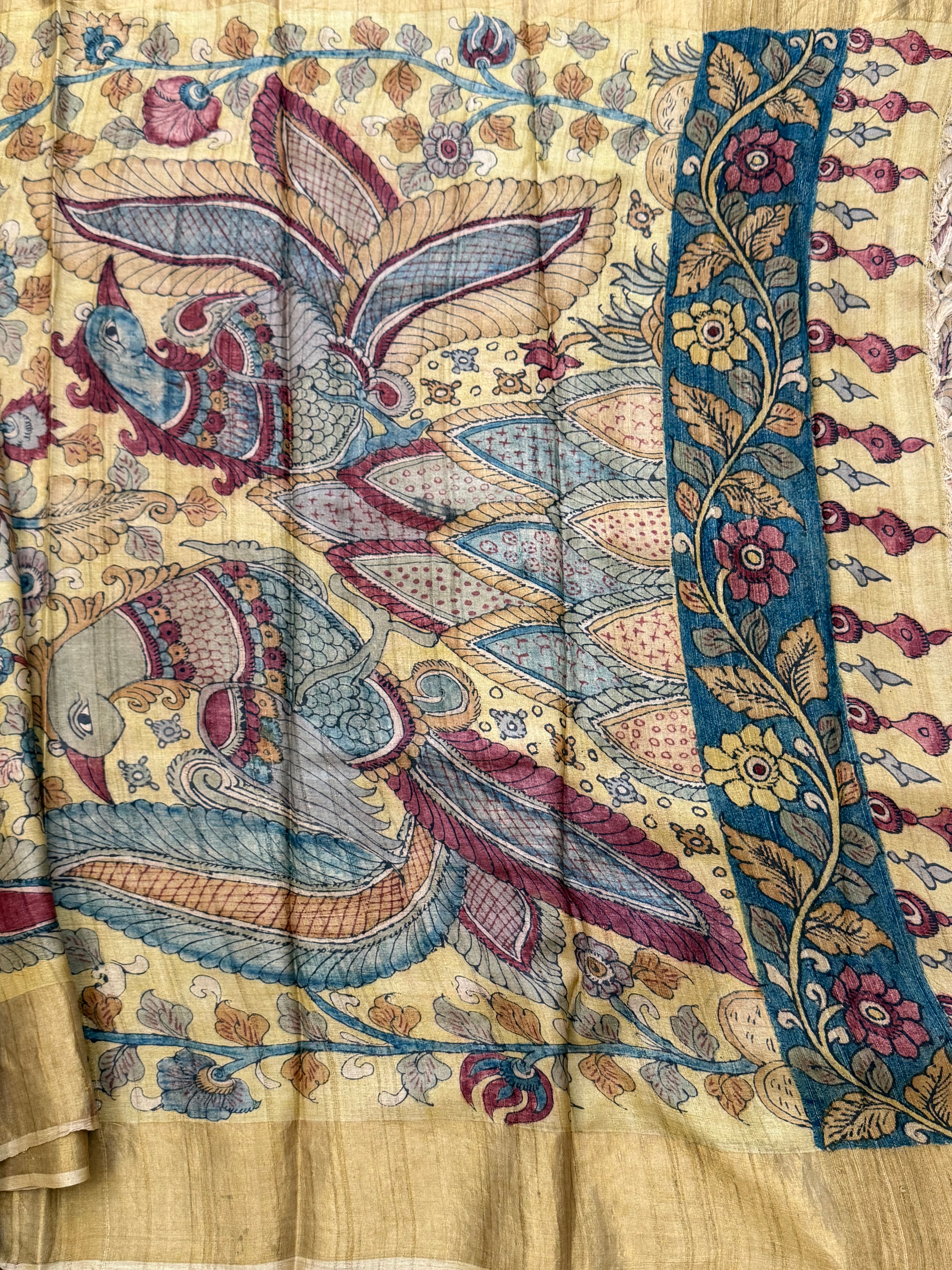 Hand drawn natural dyed pen kalamkari sarees / clsa 11124