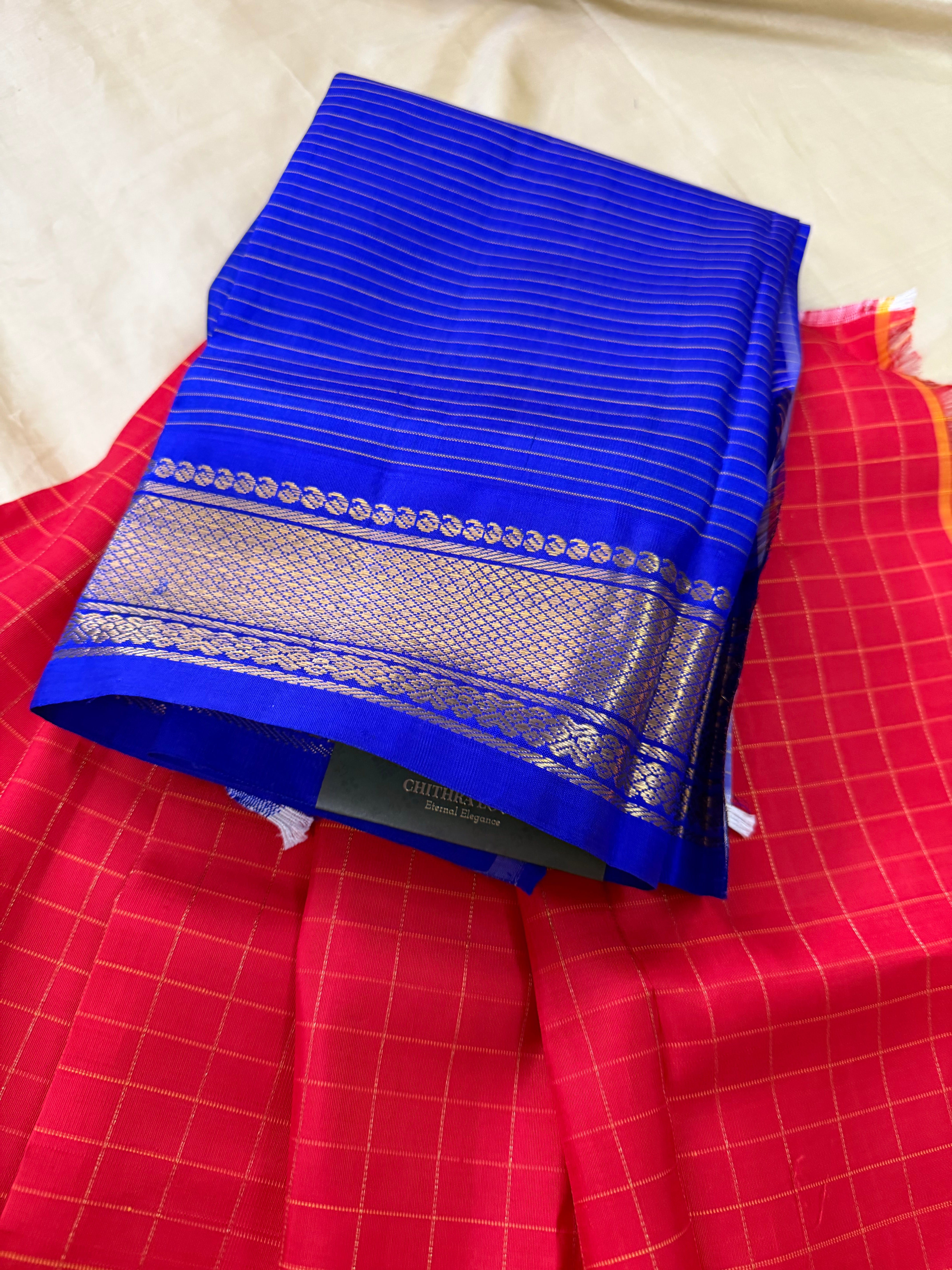 Red checks  0 to 3 years  pure Zari Pattu Paavadai Korvai
