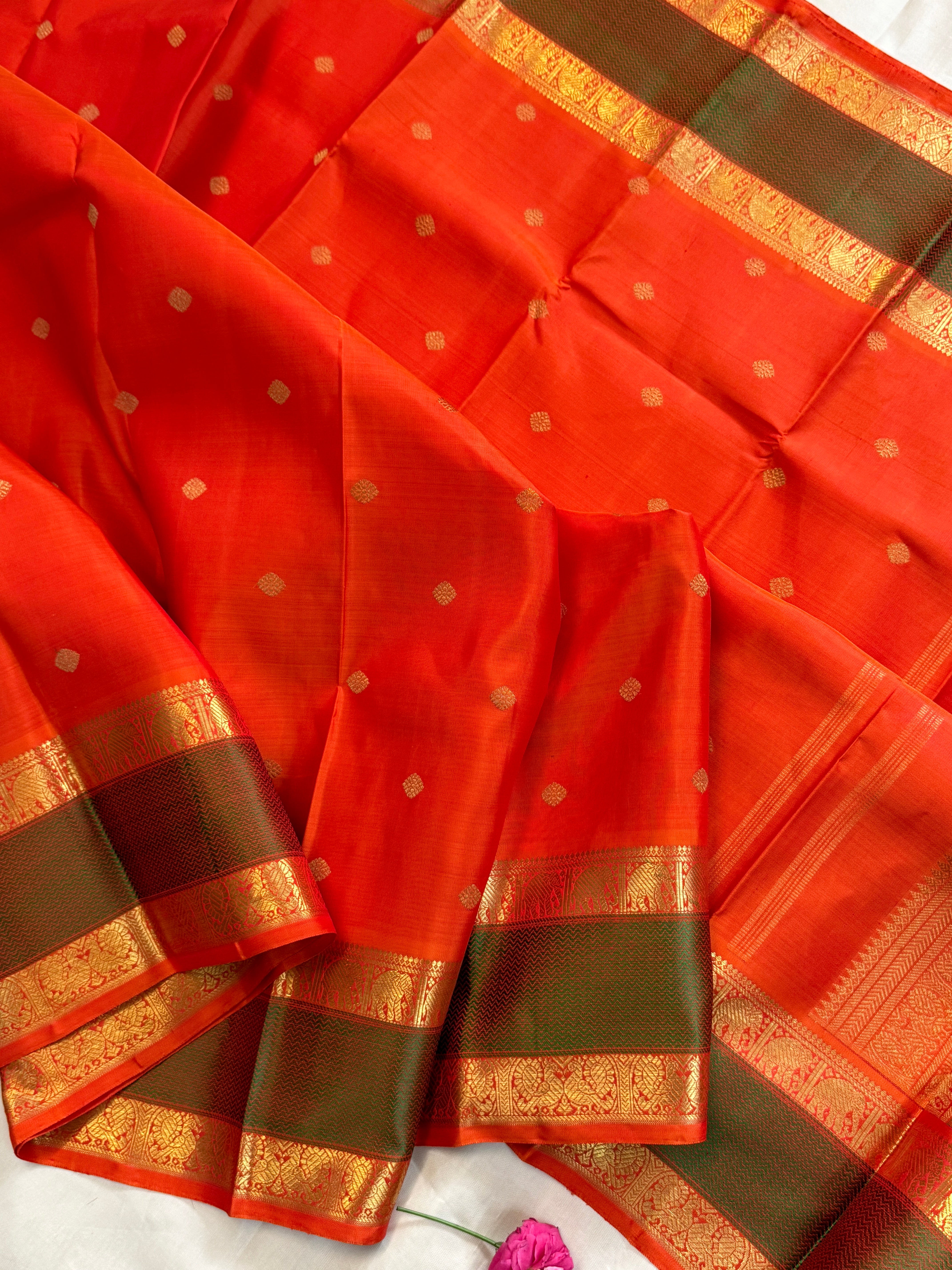 Orange chakkaram butta body elephant and Annam pet border/CLSA6000