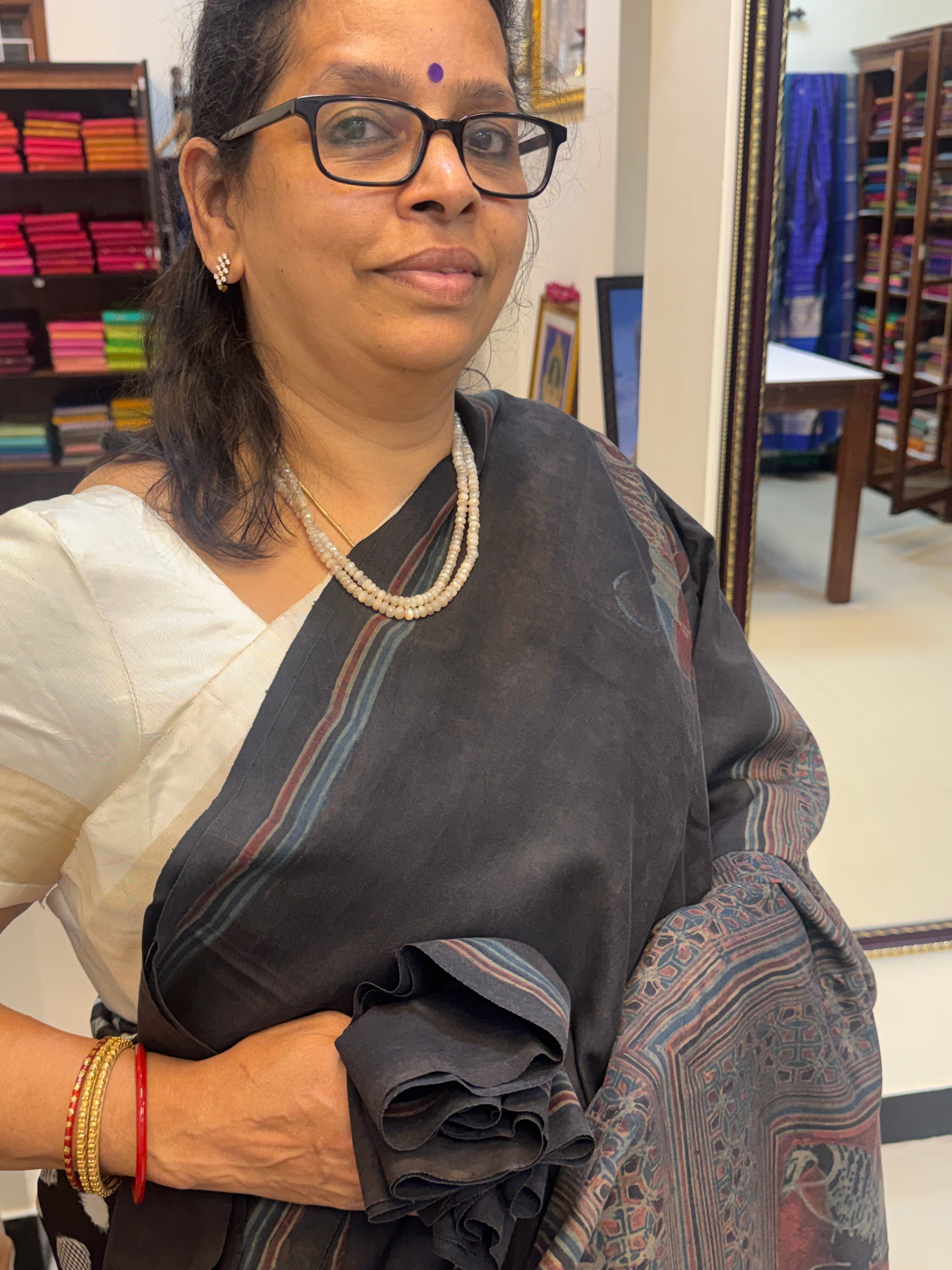 Black Horse printed Pracheen Ajrakh in pure silk