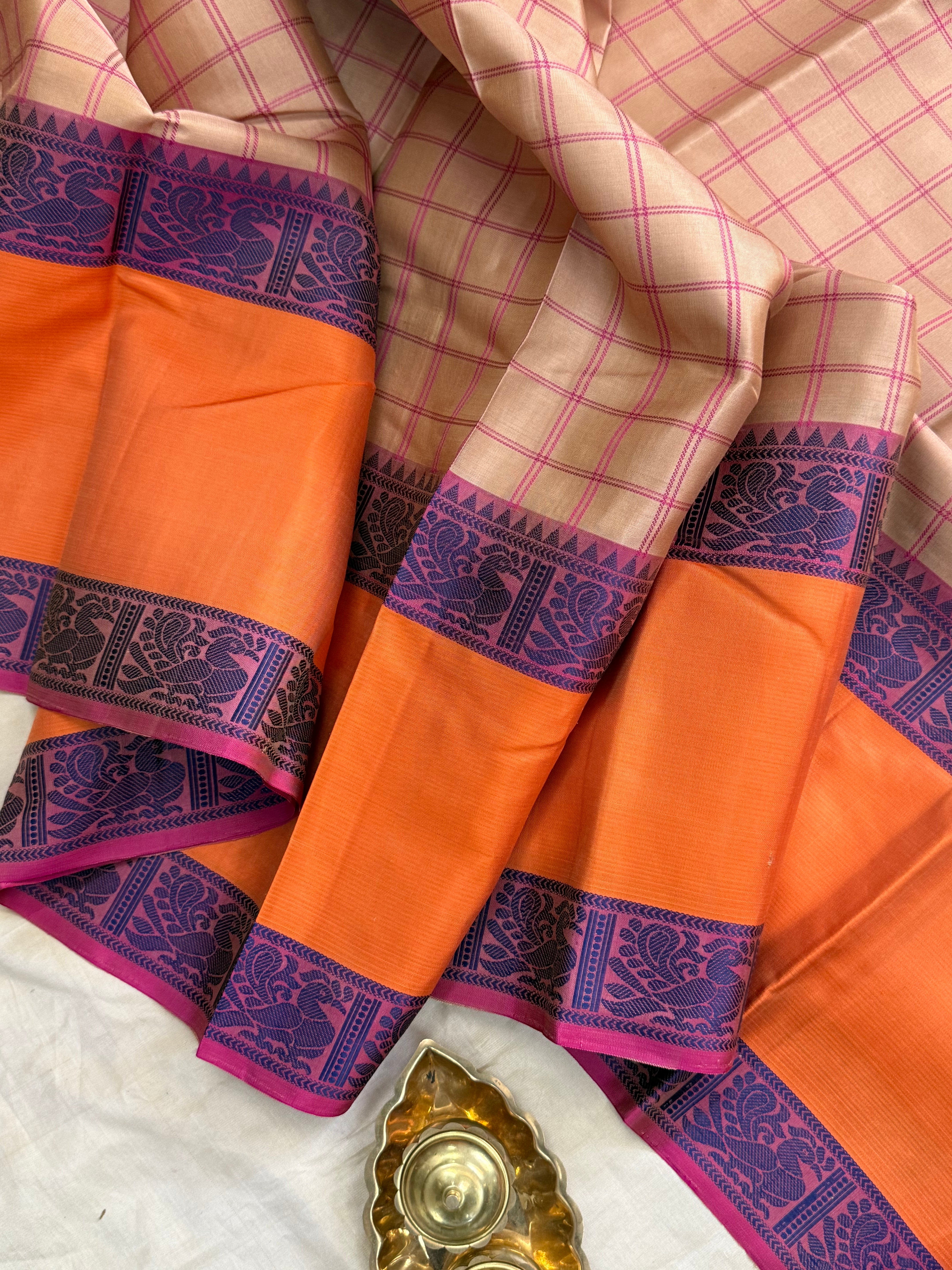 Beige kattam long border / Varnangal Soft Silk CL8734