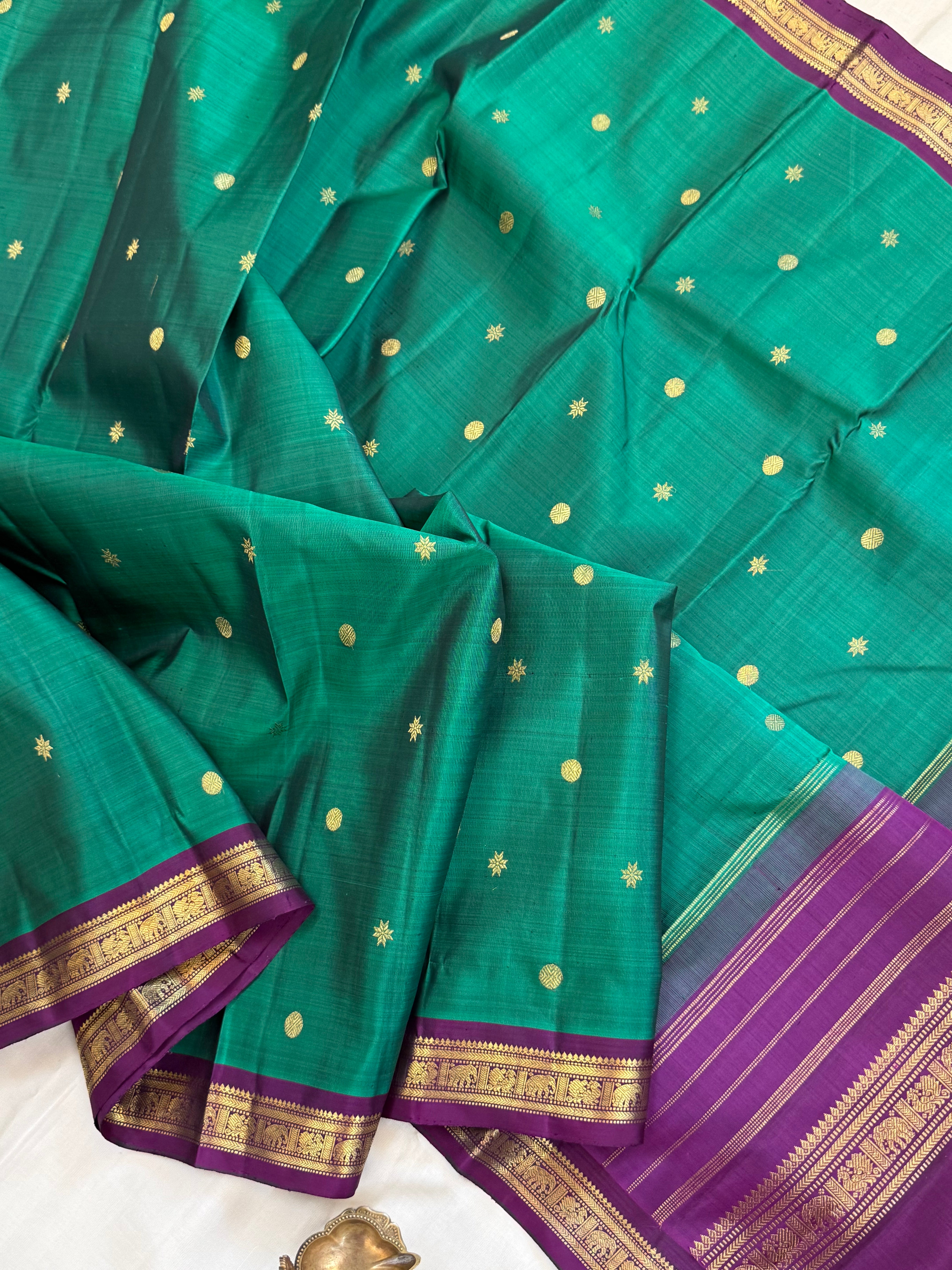 Rama green with purple small border / kanjipuram silk saree clsa 11070