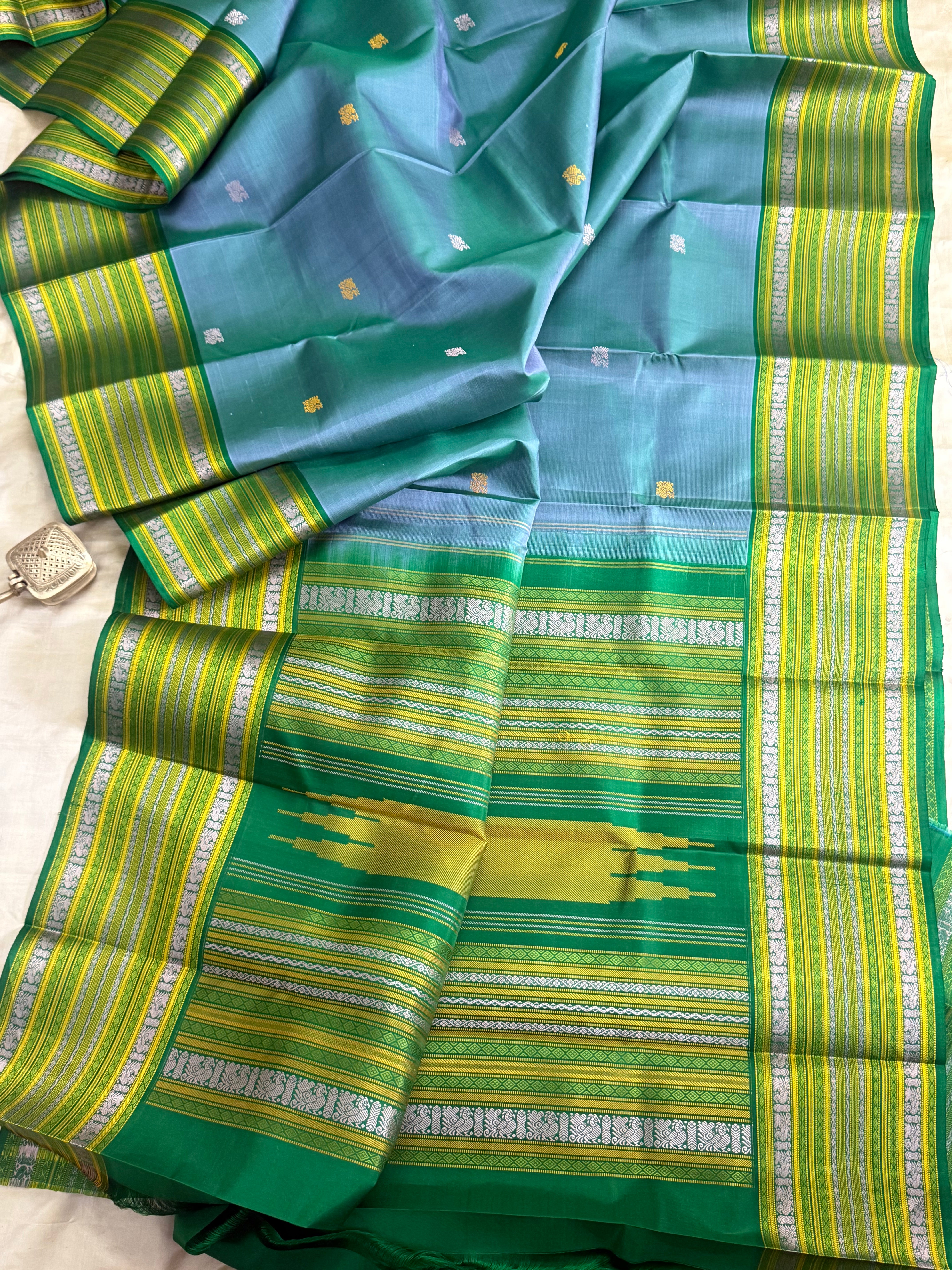 Mayilkazhuthu body with thread Butta  green border/CLSA9821