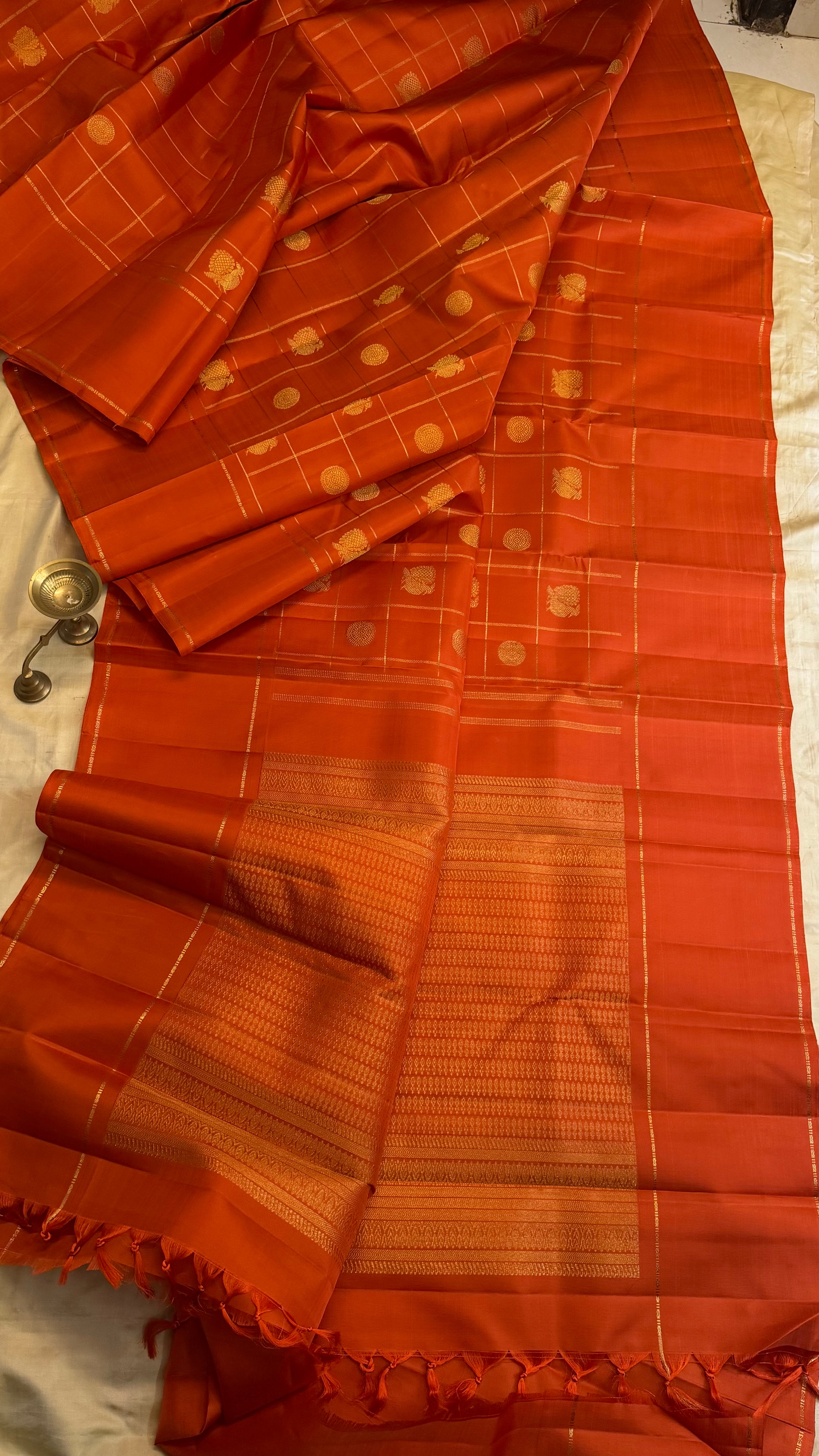 Rust Kattam Butta / Kanjipuram silk
