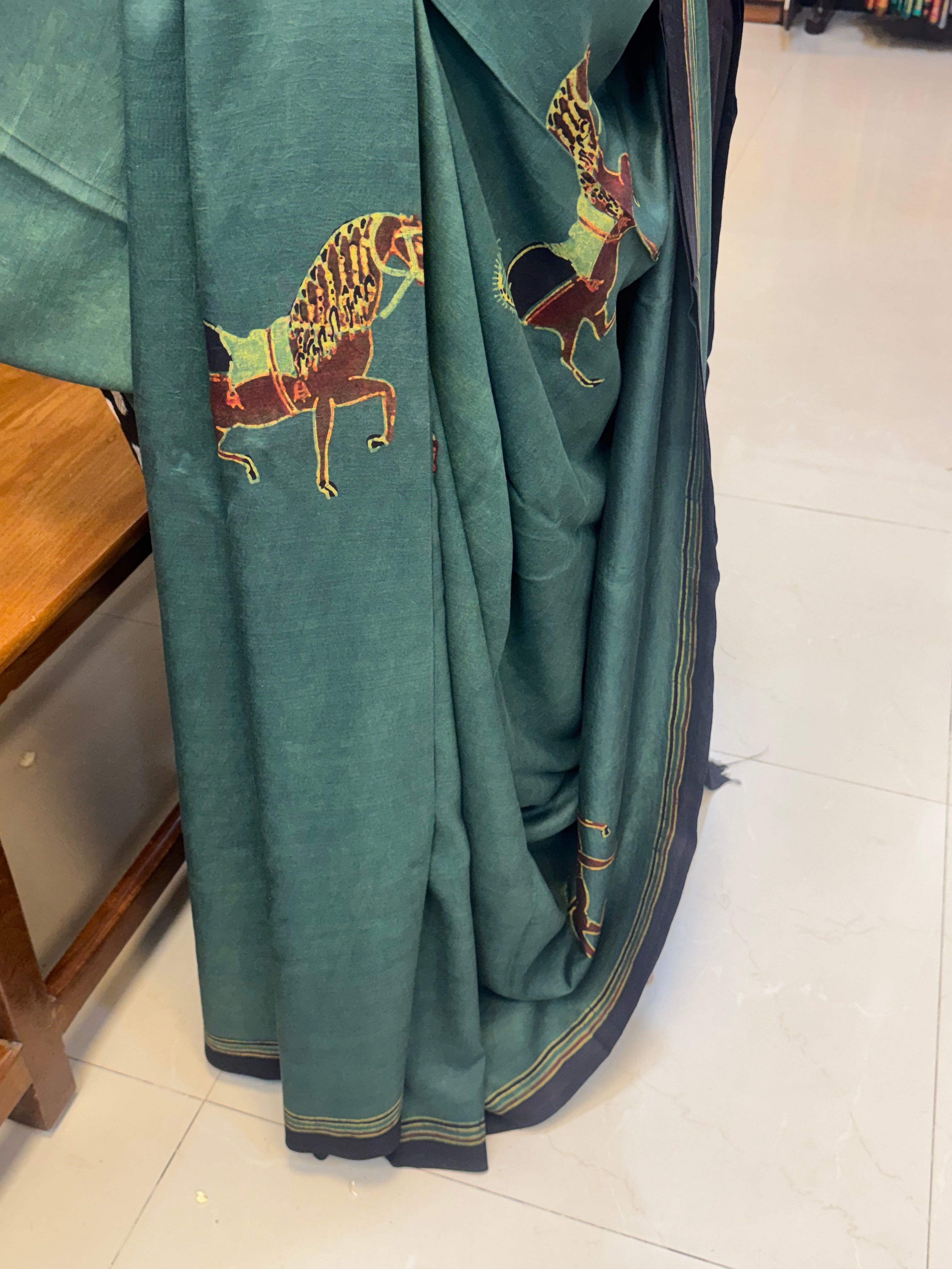 Horse printed Pracheen Ajrakh in pure silk