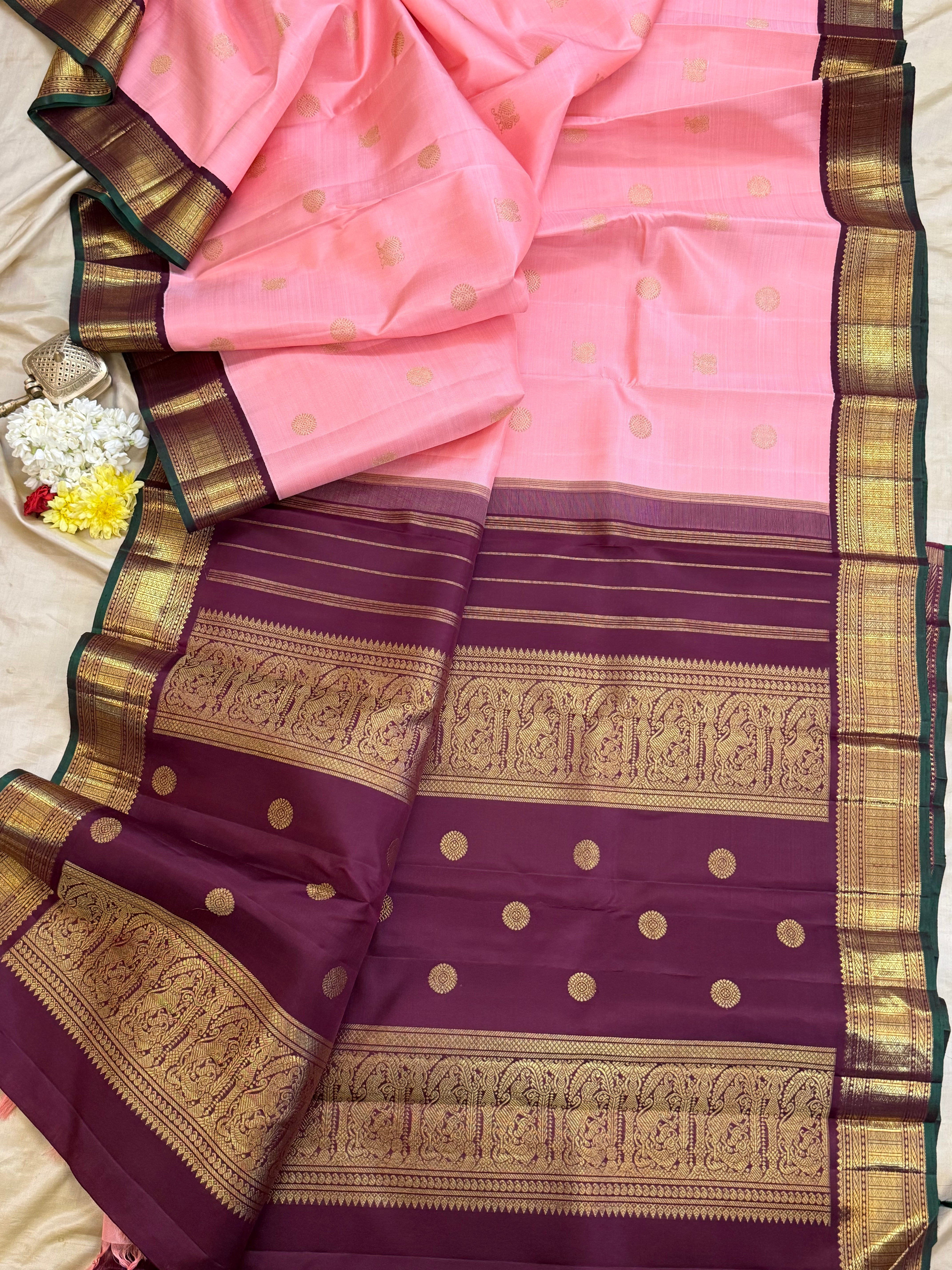 PEACH PINK WITH V PAKKU KORVAI/ KANJIPURAM SILK CLSA 10017
