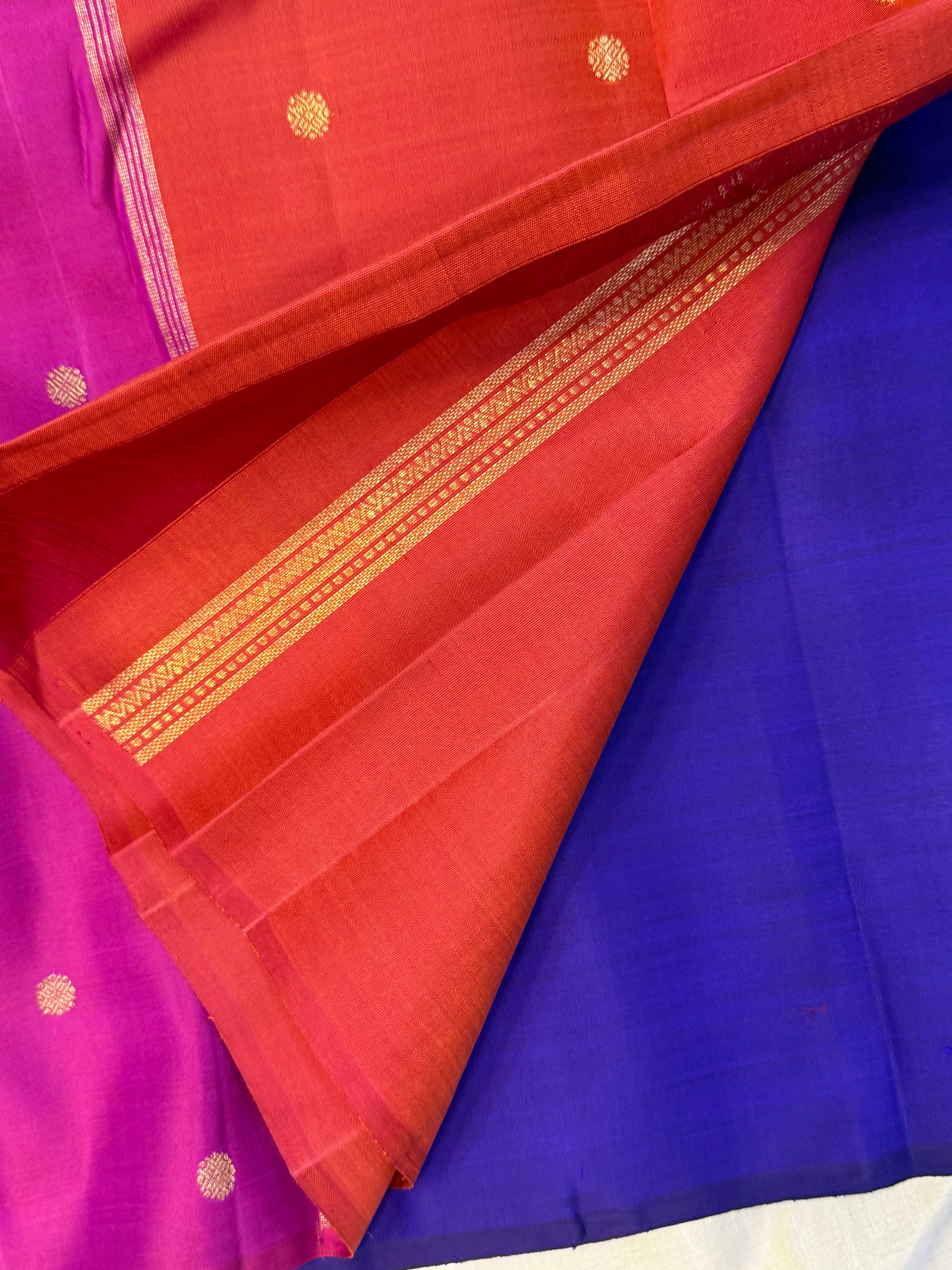 Purple borderless double pallu / Kanjipuram silk
