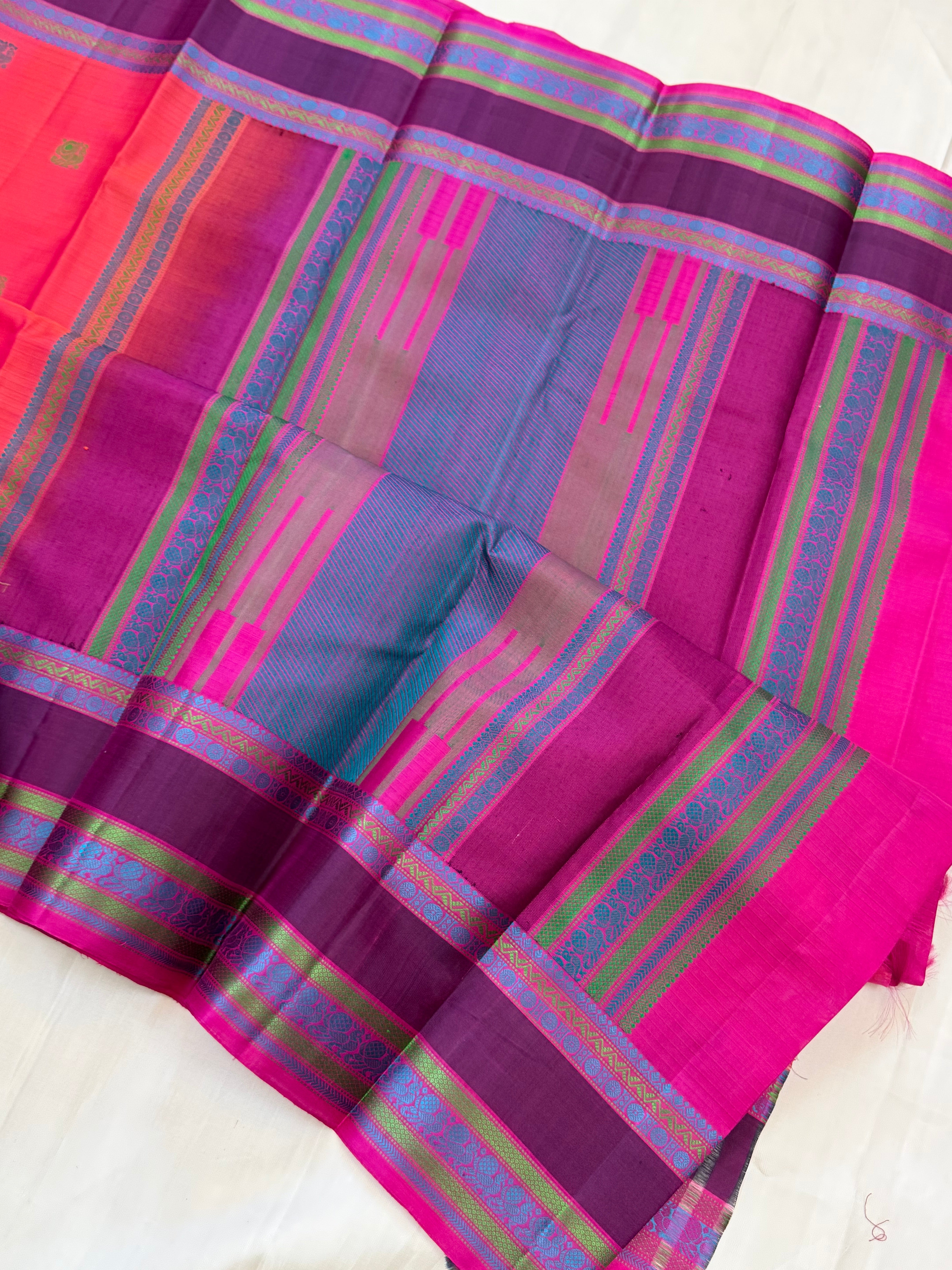 Orangish pink butta / Varnangal Thread work  CLSA11258
