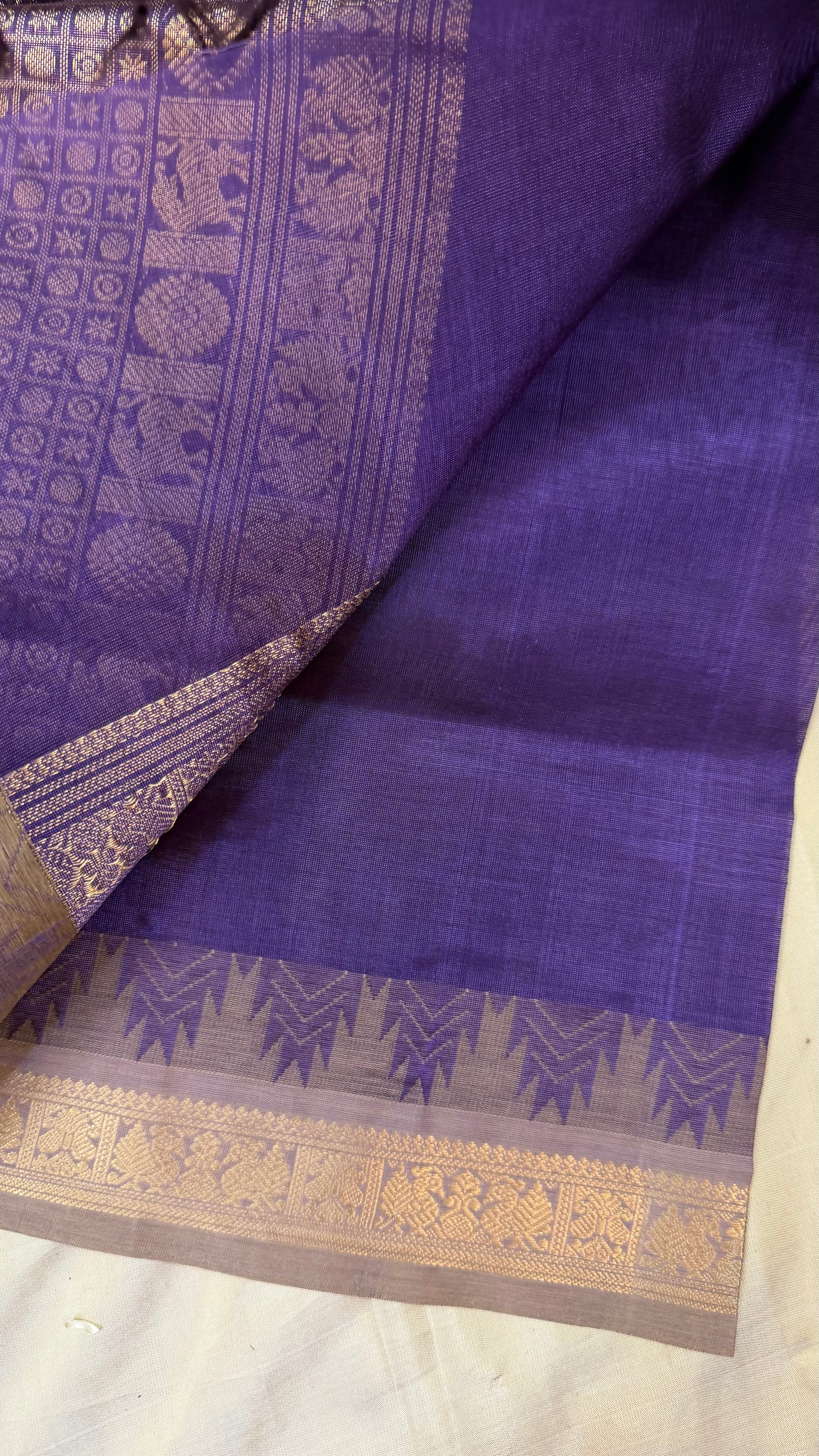 Purple small border/  silk cotton