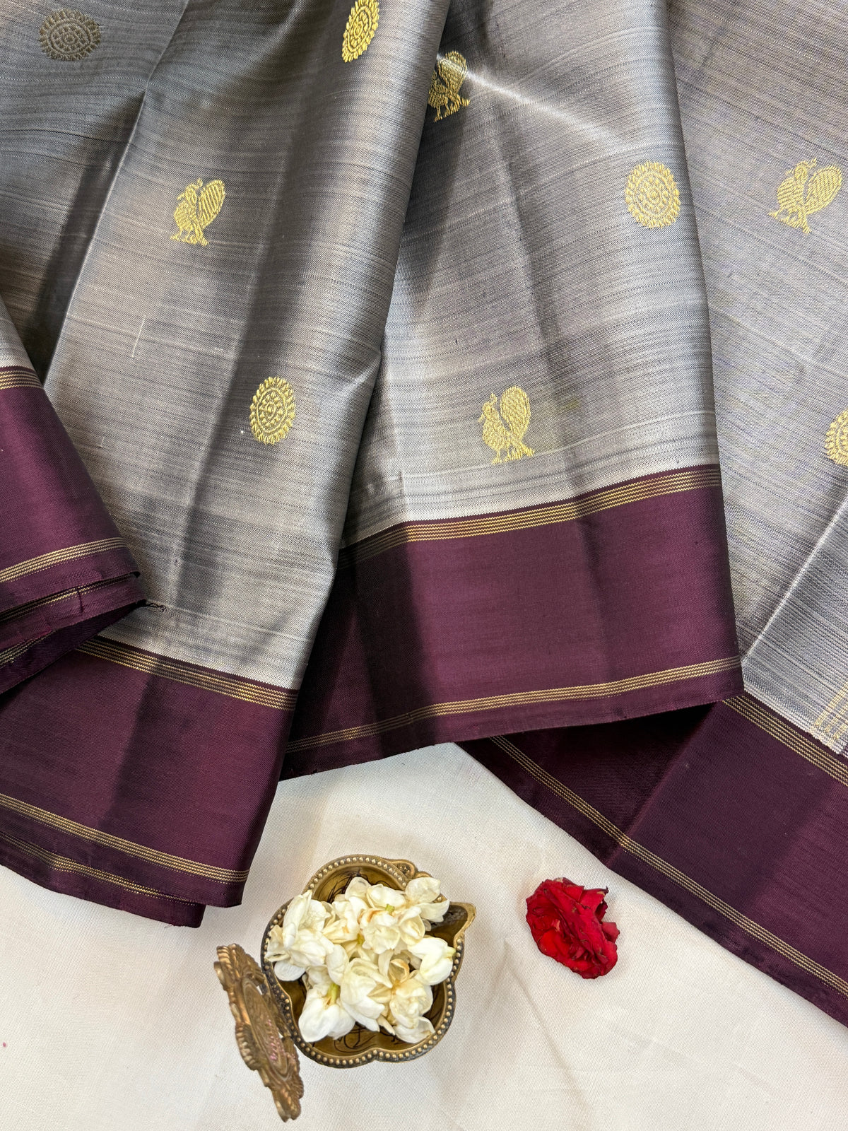 Grey butta/Kanjipuram silk saree clsa 11358