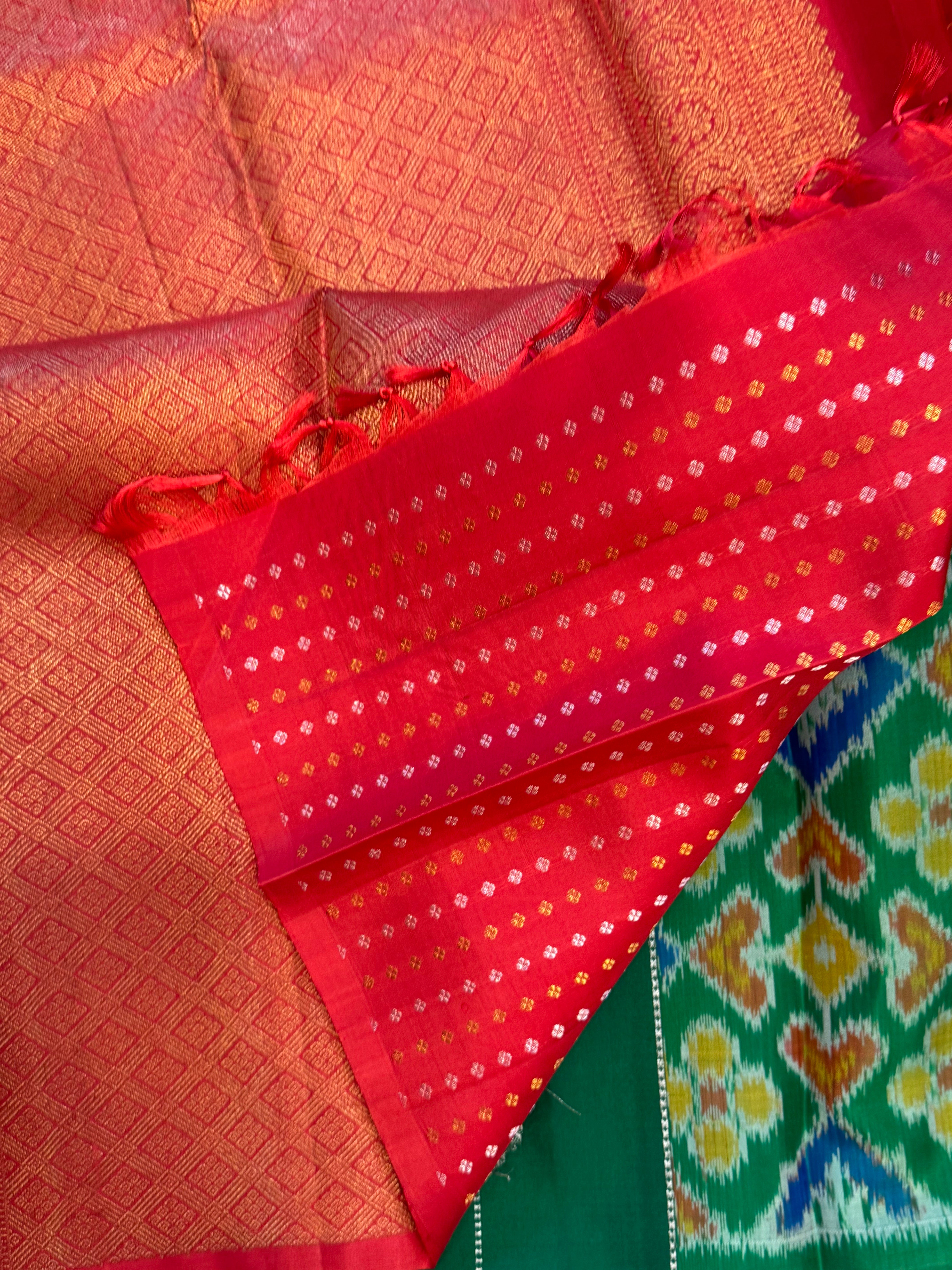 Green  Ikkat fusion kanjipuram saree