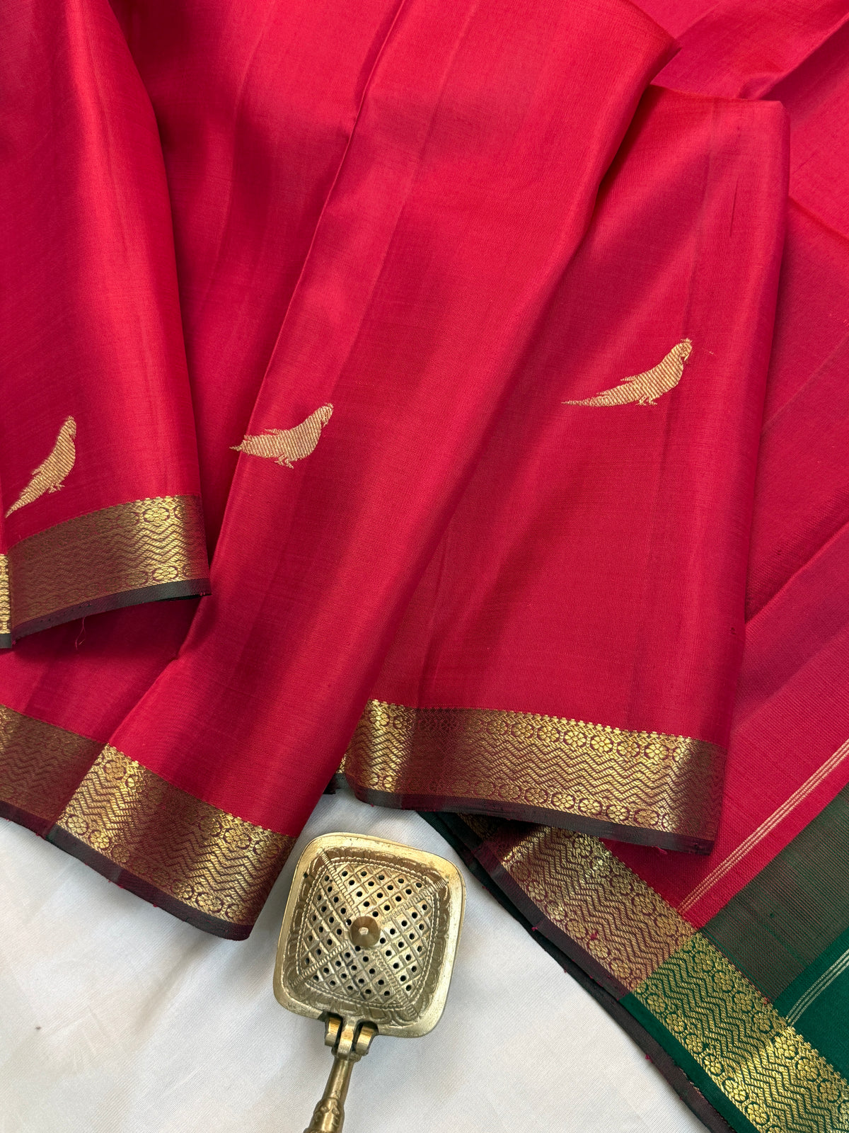 Tomato Red small border kili pure zari/ kanjipuram silk saree clsa 2305