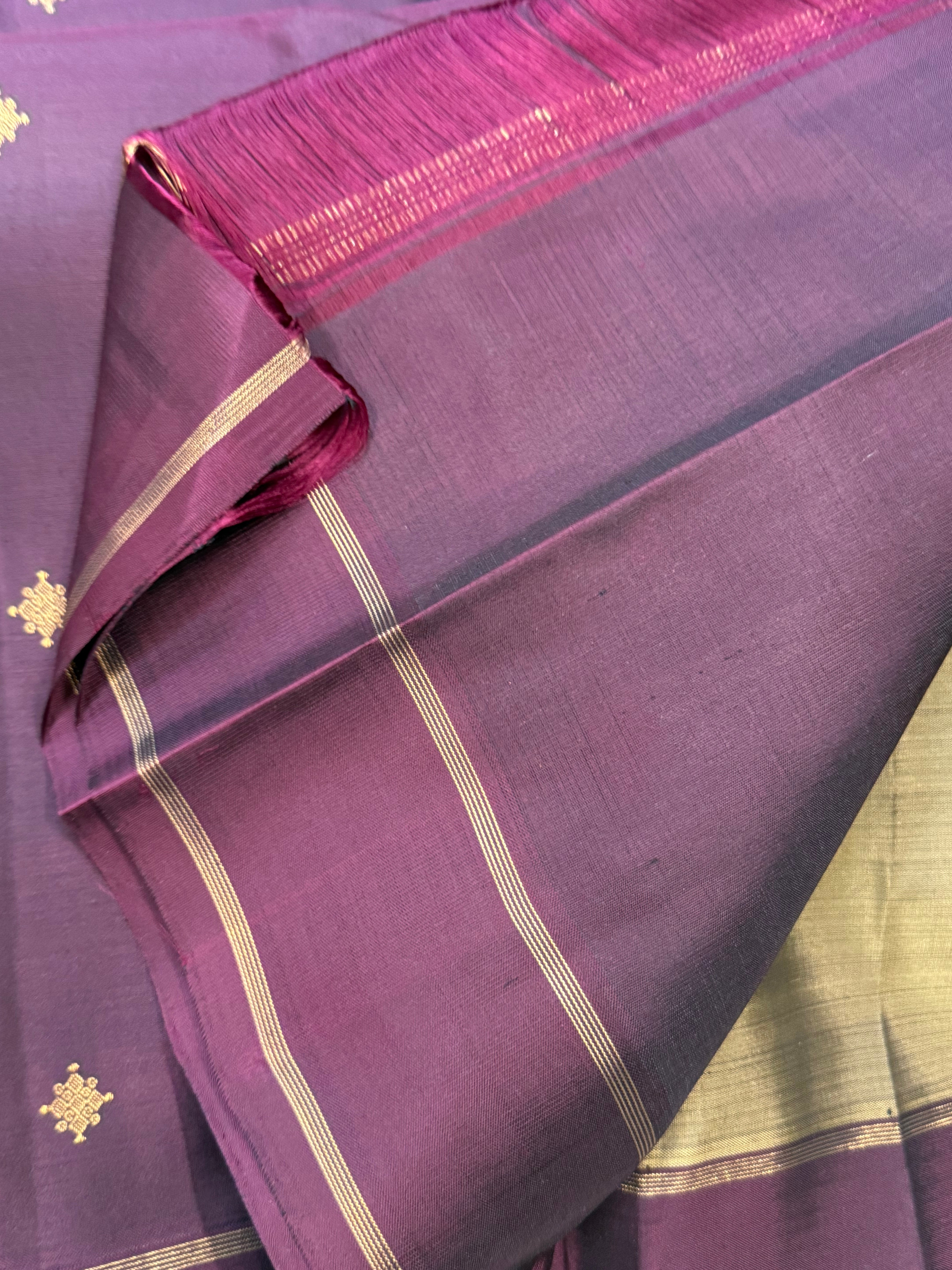 Deep olive and burgundy/ Kanjipuram silk