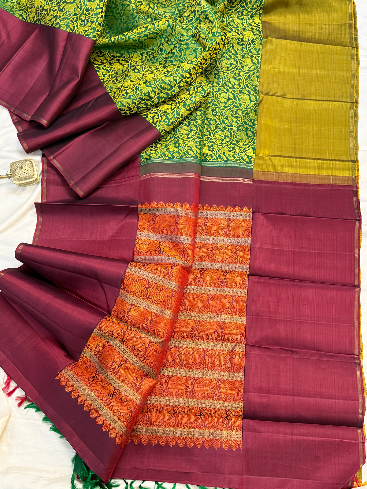 Vanasingaram Ganga Jamuna  thread work and border Korvai pure zari/ kanjipuram silk saree clsa 10092