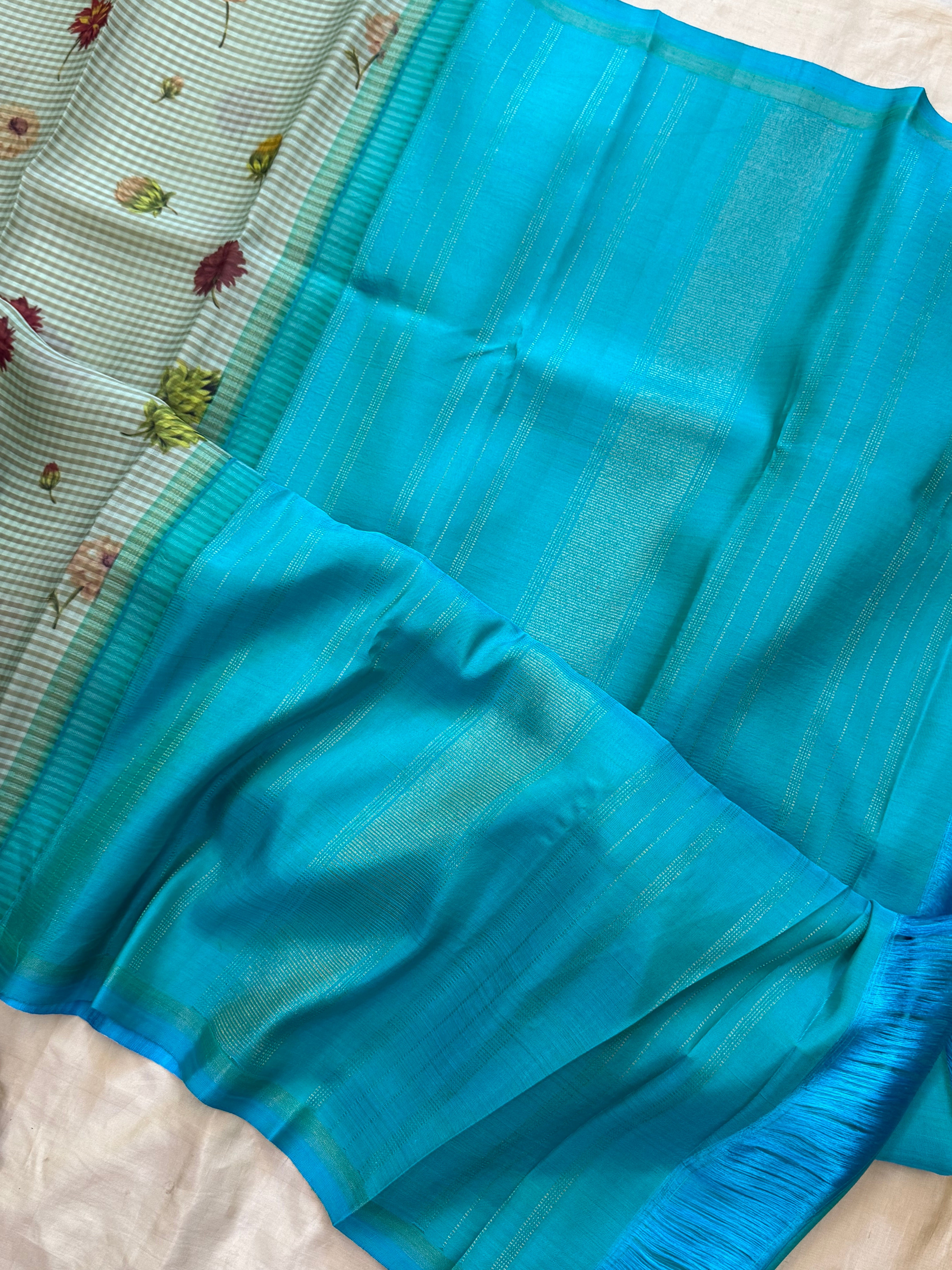 ORGANZA FLORAL DIGITAL PRINTED PURE ZARI / KANJIPURAM SILK SAREE CLSA 10812